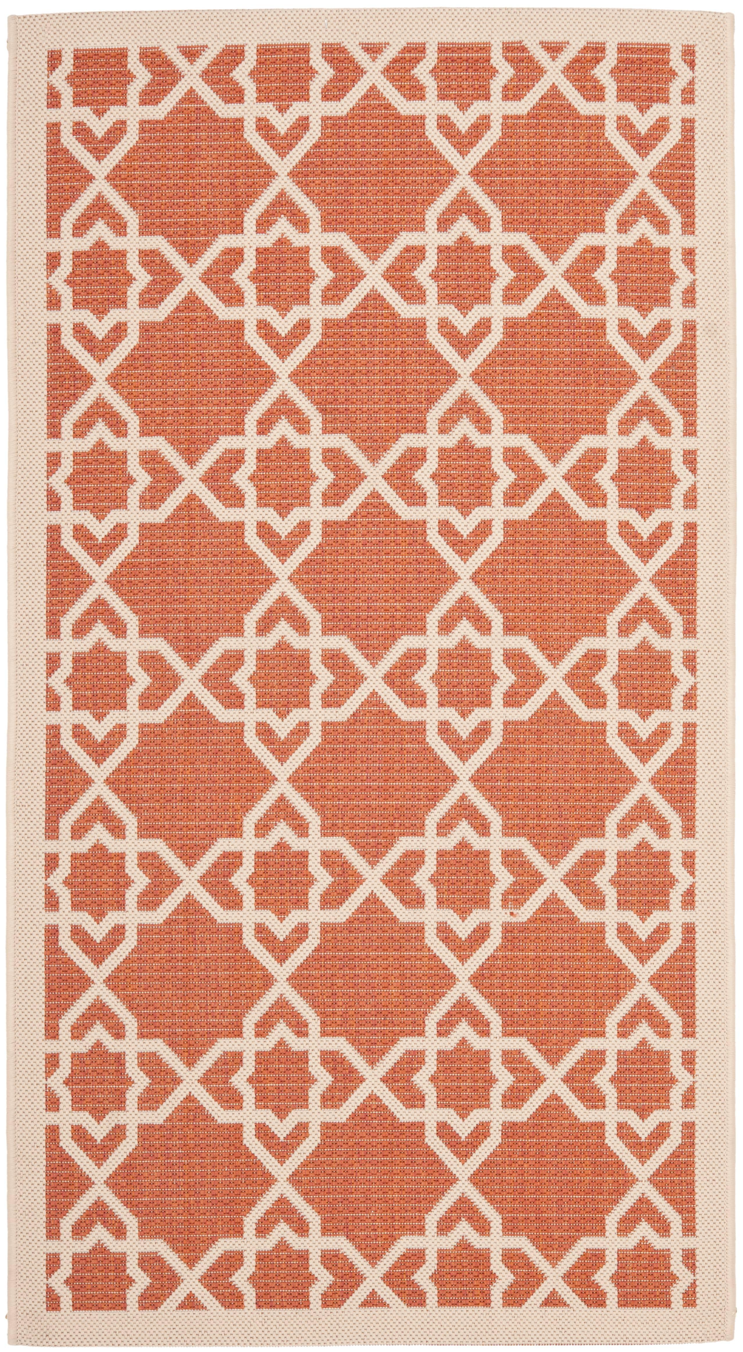 SAFAVIEH Courtyard Carol Geometric Indoor/Outdoor Area Rug, 2' x 3'7", Terracotta/Beige