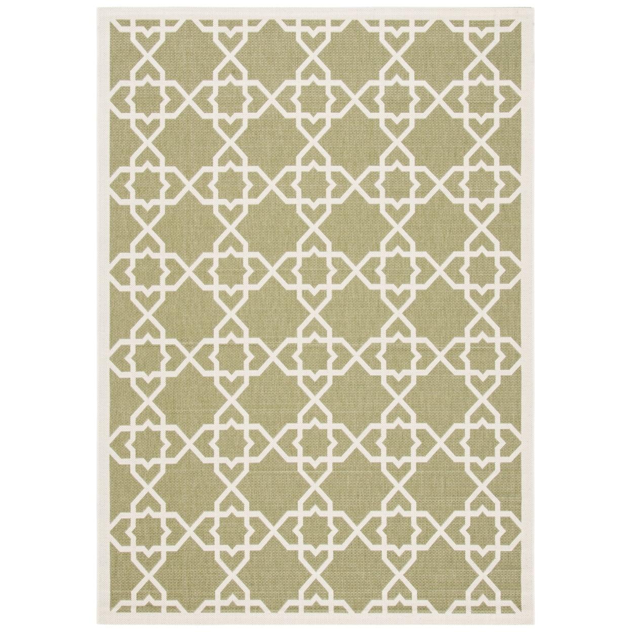 SAFAVIEH Courtyard Carol Geometric Indoor/Outdoor Area Rug, 5'3" x 7'7", Green/Beige