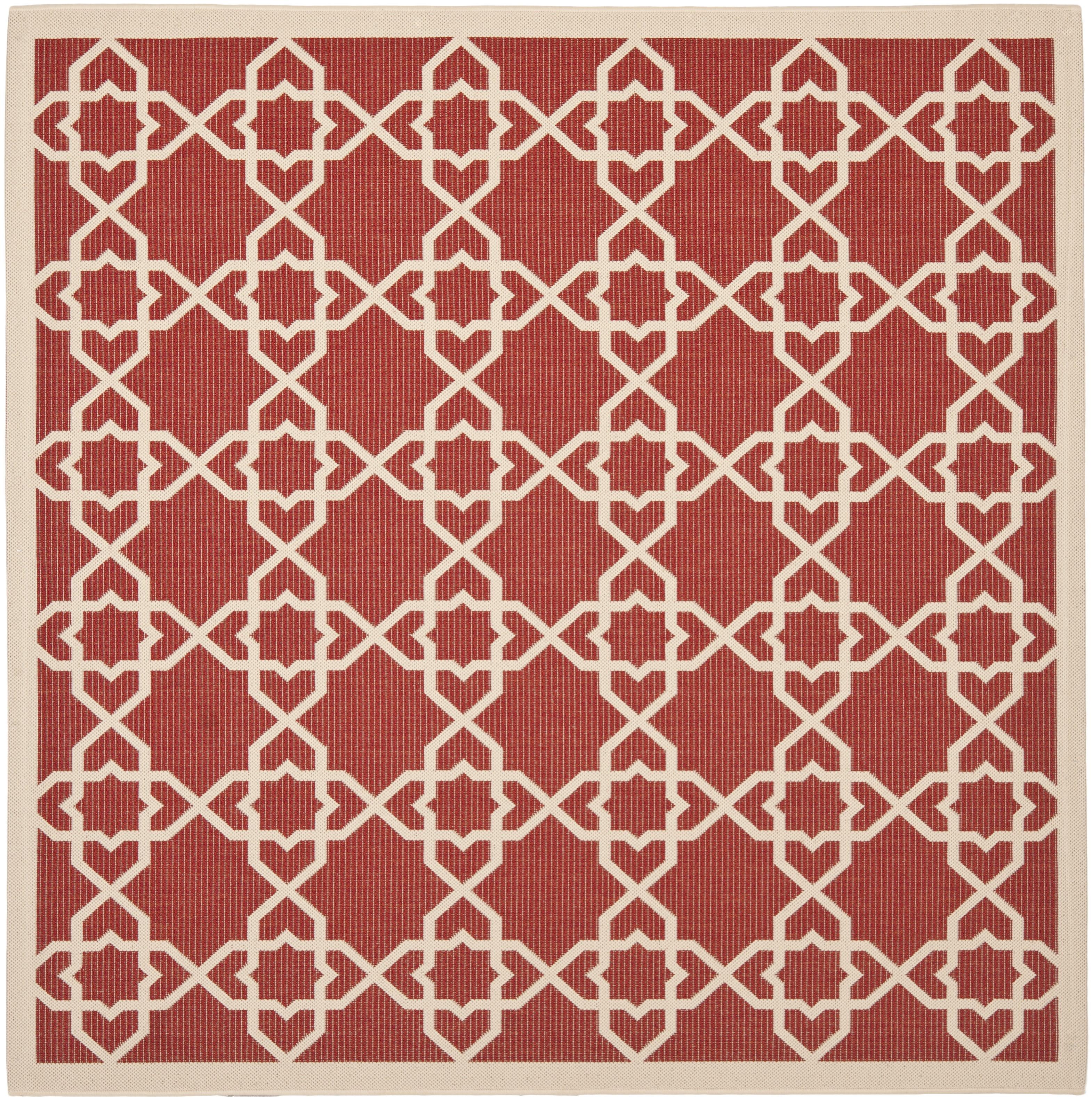 Terracotta and Beige Square Synthetic Indoor/Outdoor Area Rug