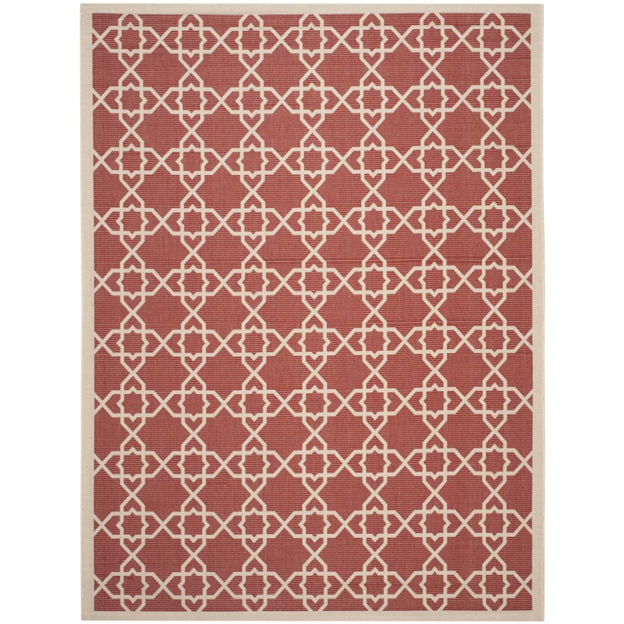 SAFAVIEH Courtyard Carol Geometric Indoor/Outdoor Area Rug, 8' x 11', Red/Beige