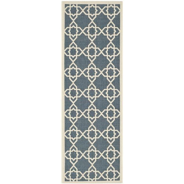 Courtyard CY6032 Power Loomed Indoor and Outdoor Runner Rug - Navy/Beige - 2'3"x12' - Safavieh