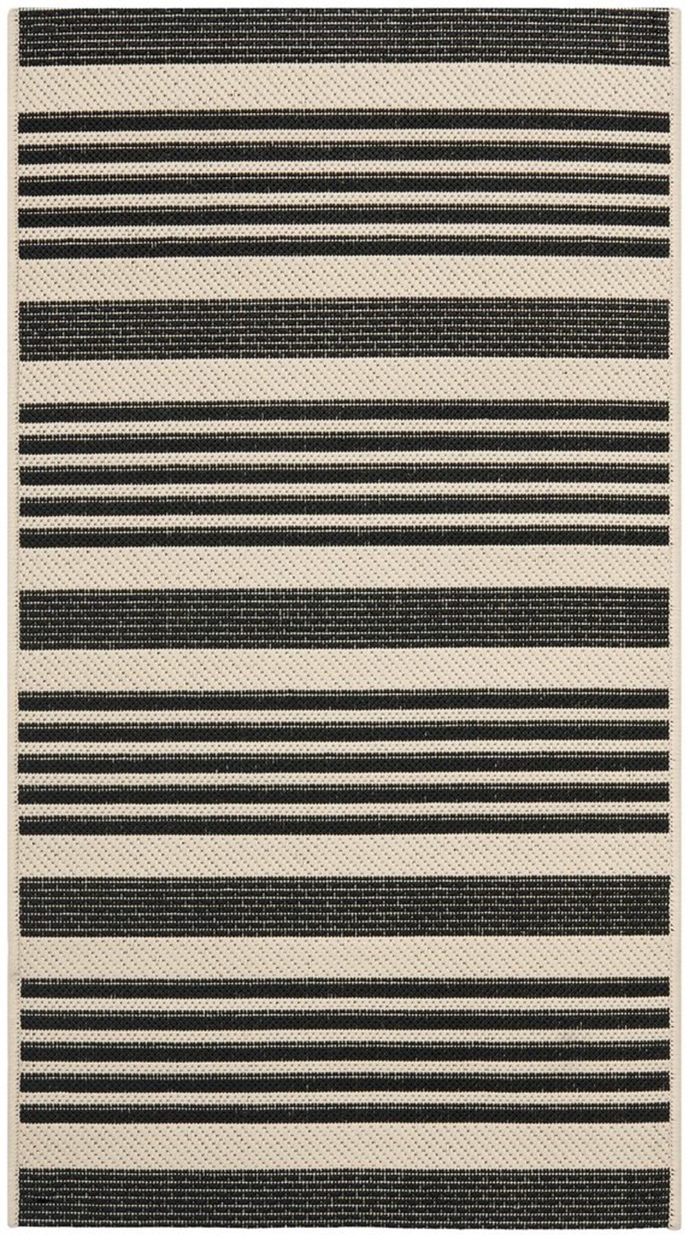 Black and Bone Striped Rectangular Indoor/Outdoor Area Rug