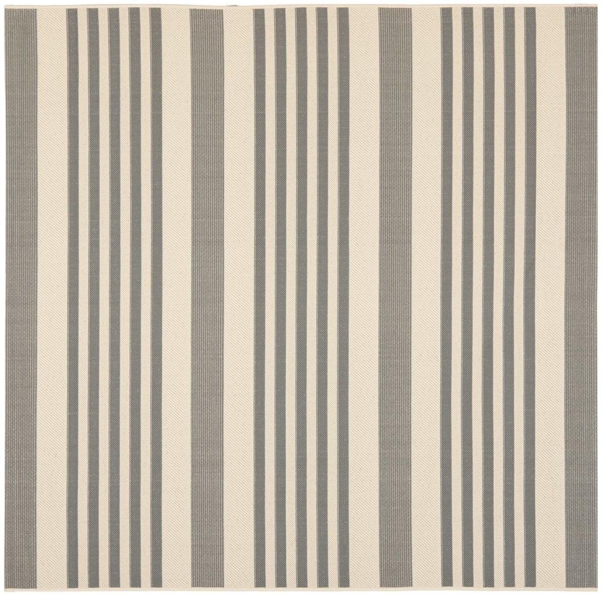 Gray and Bone Striped Square Indoor/Outdoor Area Rug