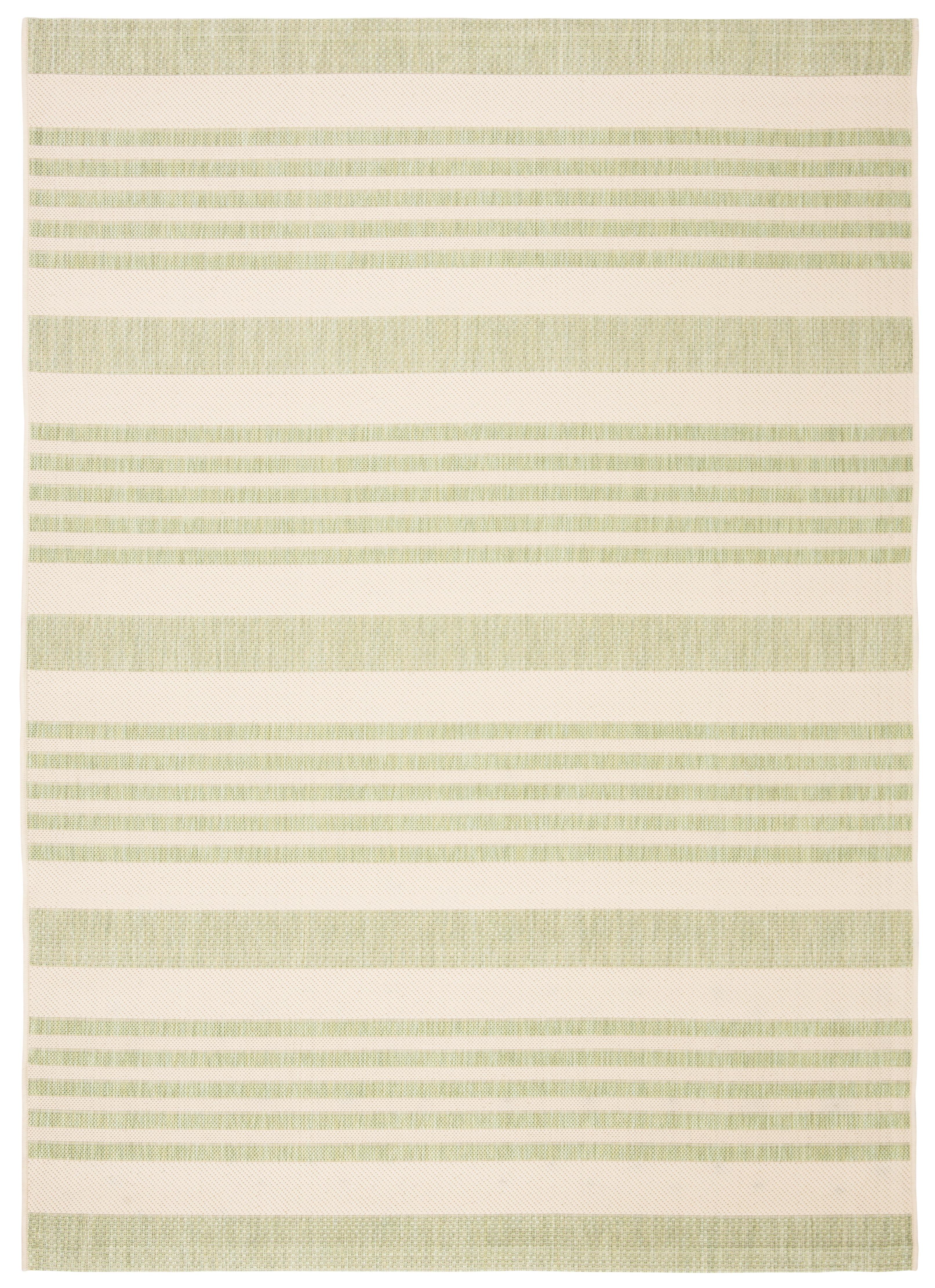 Beige and Sweet Pea Striped Synthetic Outdoor Rug