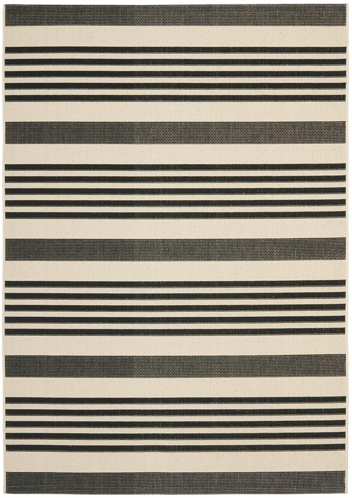 SAFAVIEH Courtyard Caroline Striped Indoor/Outdoor Area Rug, 4' x 5'7", Black/Bone