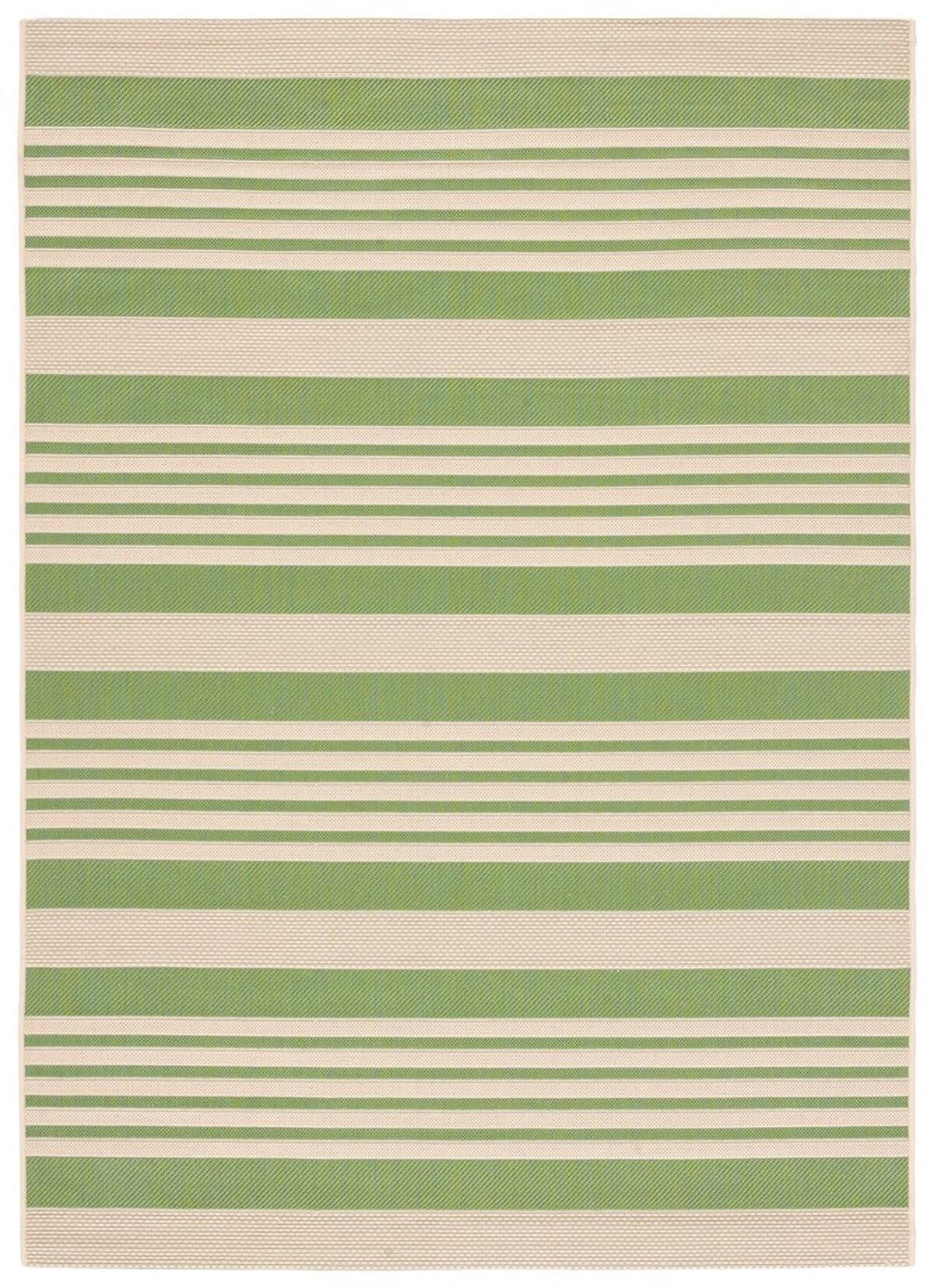 Courtyard Stripe Green & Beige Easy-Care Outdoor Rug, 4' x 5'7"