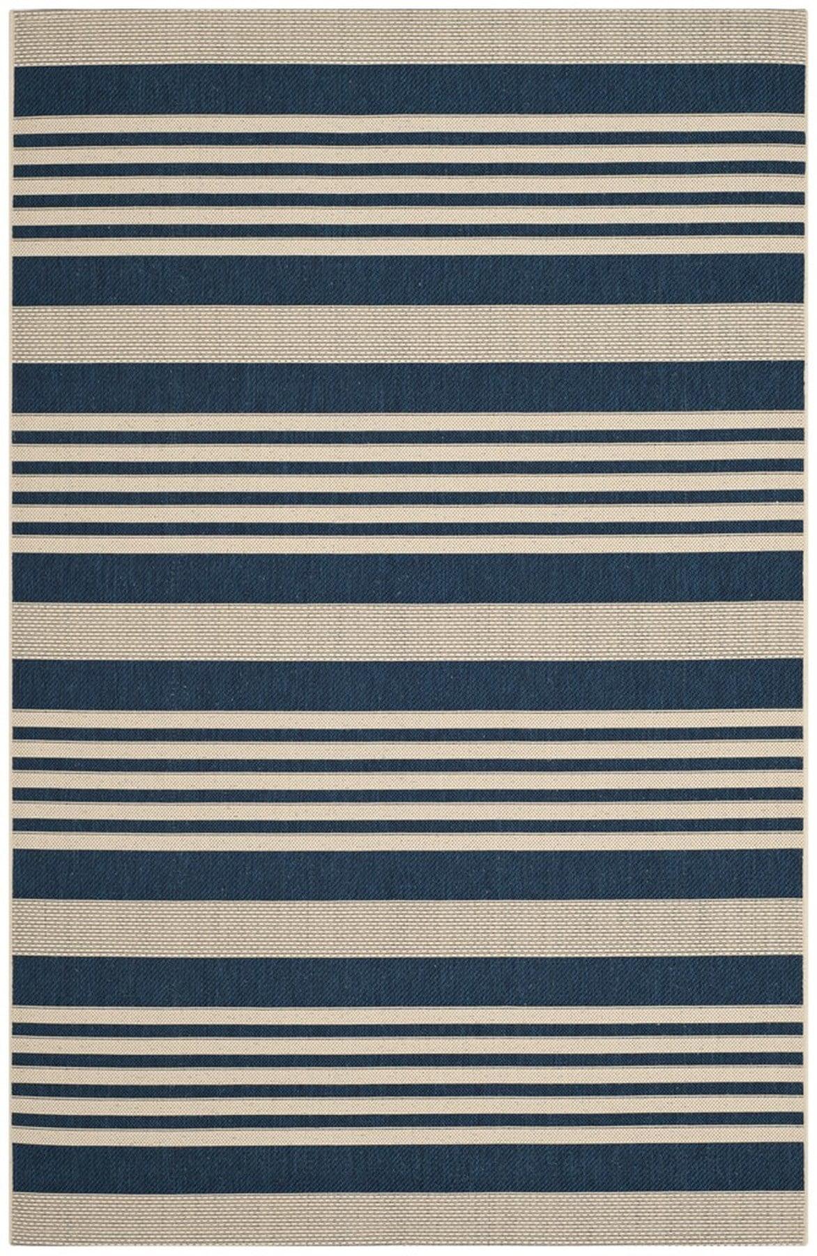 SAFAVIEH Courtyard Caroline Striped Indoor/Outdoor Area Rug, 4' x 5'7", Navy/Beige