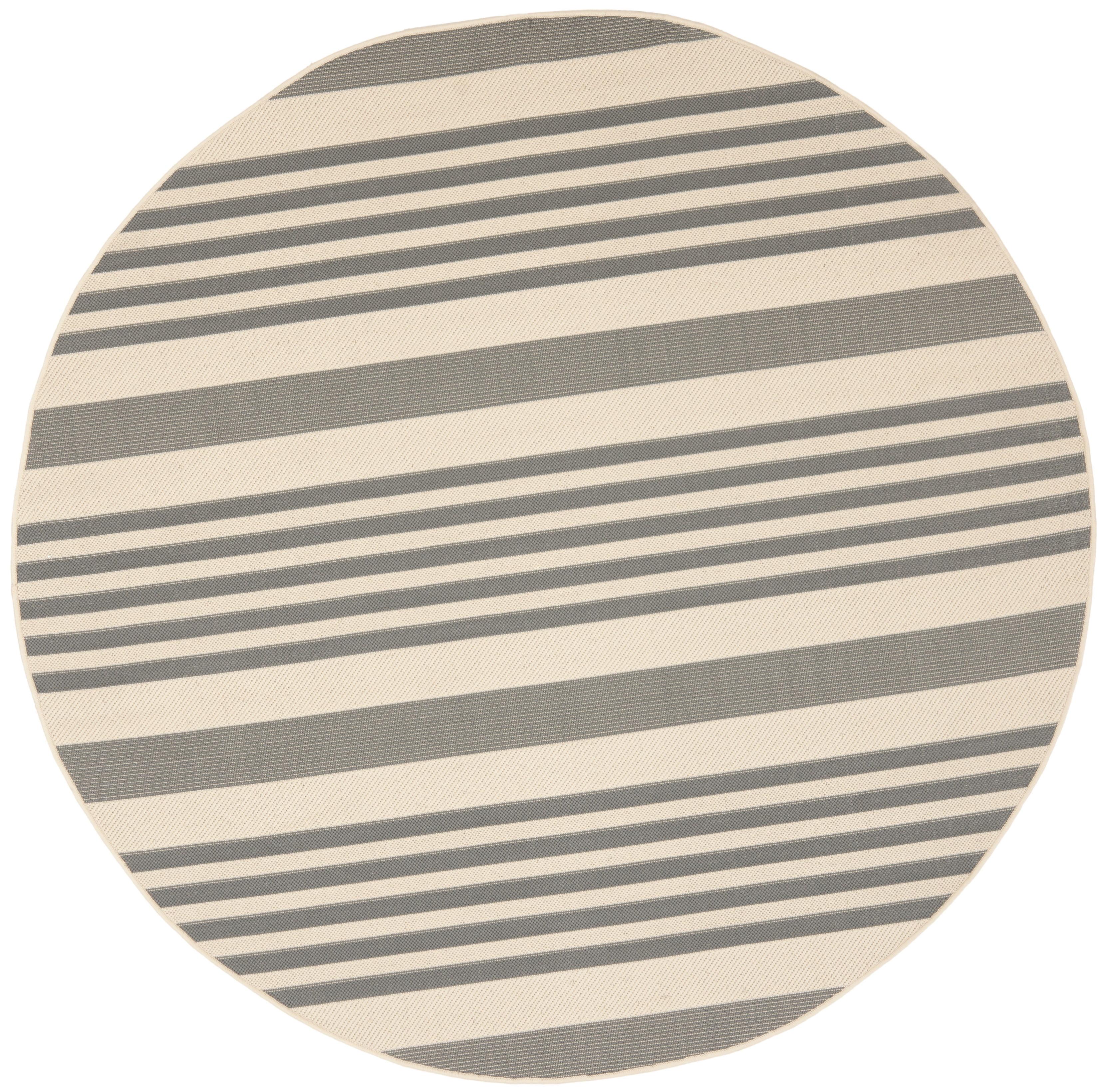 Reversible Gray Stripe Synthetic 59" Round Area Rug