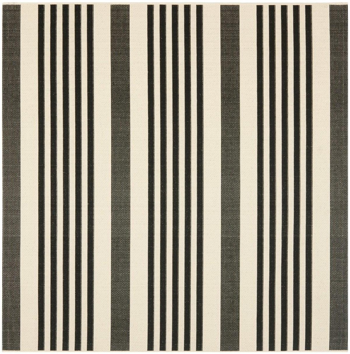 Modern Black Stripe Synthetic 5'3" Square Outdoor Rug