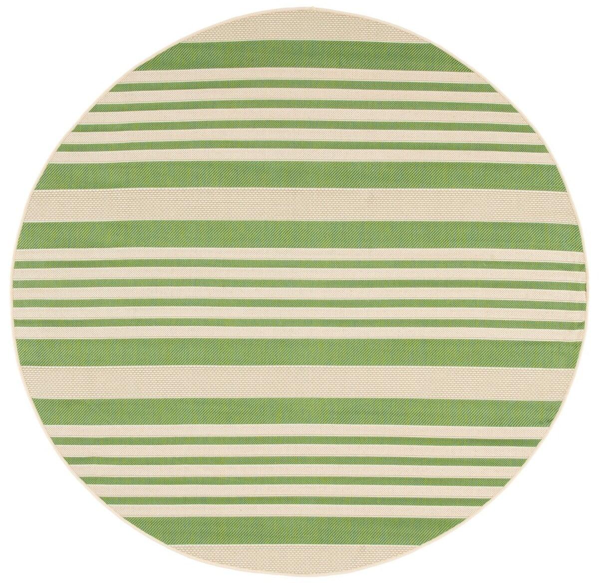 SAFAVIEH Courtyard Caroline Striped Indoor/Outdoor Area Rug, 7'10" x 7'10" Round, Green/Beige