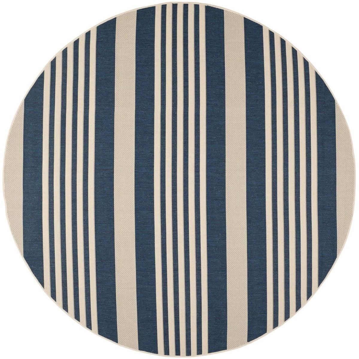 Courtyard CY6062 Power Loomed Indoor/Outdoor Area Rug - Navy/Beige - 7'10" Round - Safavieh.