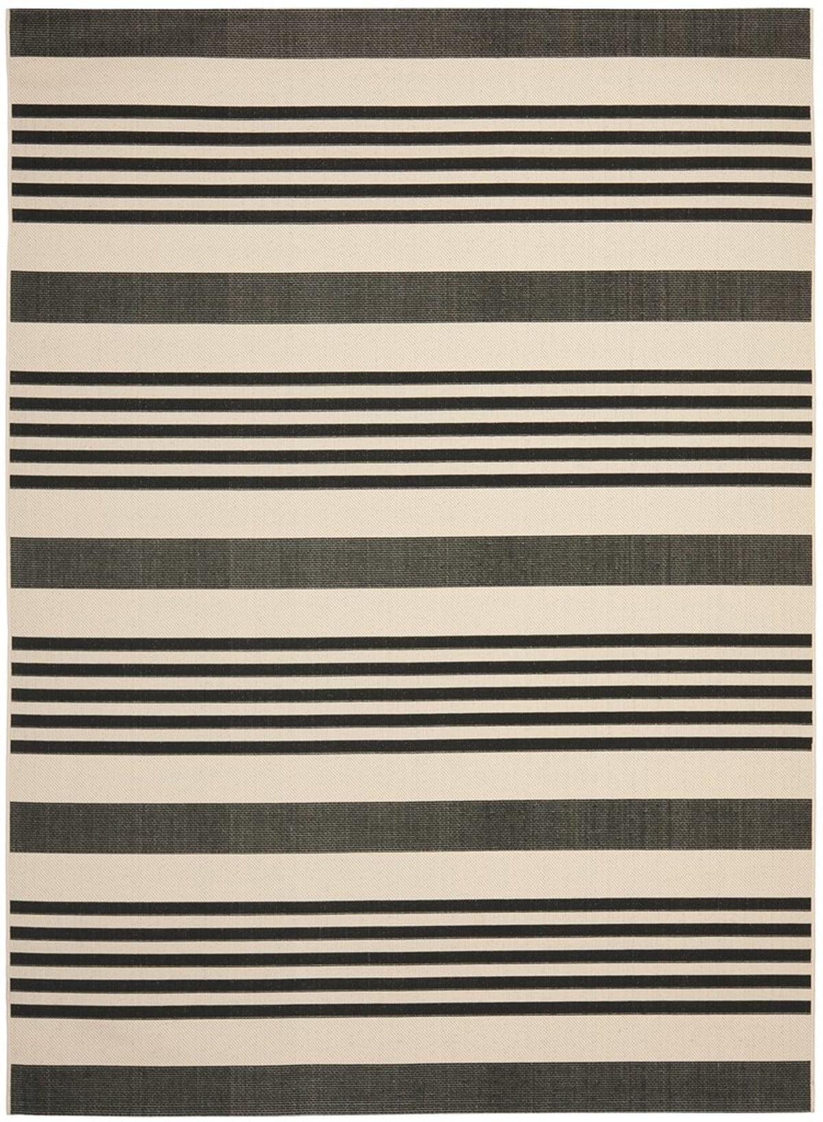 SAFAVIEH Courtyard Caroline Striped Indoor/Outdoor Area Rug, 9' x 12', Black/Bone