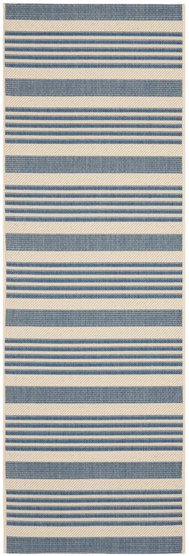 Beige & Blue Striped Easy-Care Synthetic Runner Rug, 2'3" x 10'