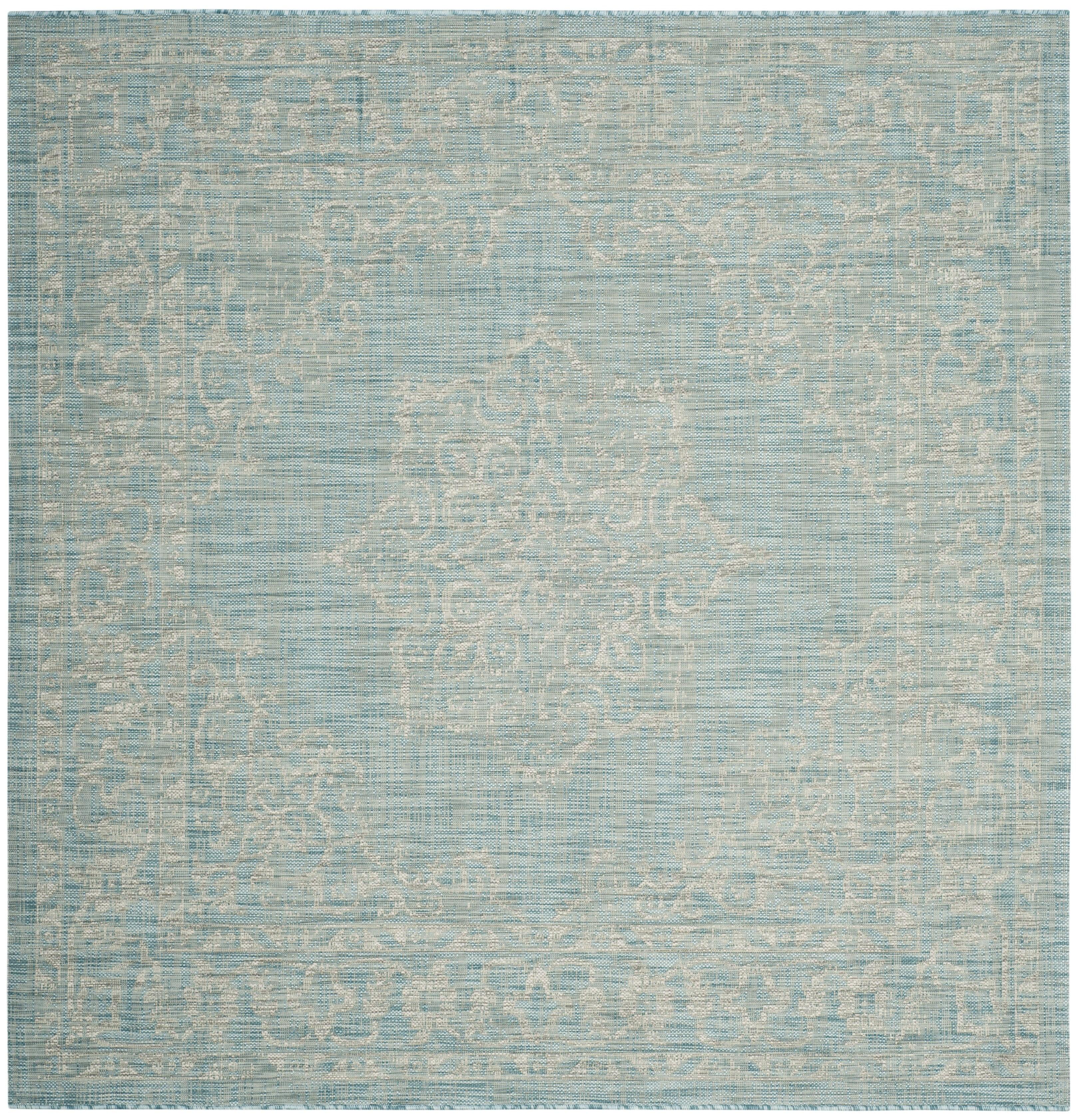 Courtyard CY8481 Power Loomed Indoor/Outdoor Area Rug - Aqua/Grey - 6'7"x6'7" - Safavieh.