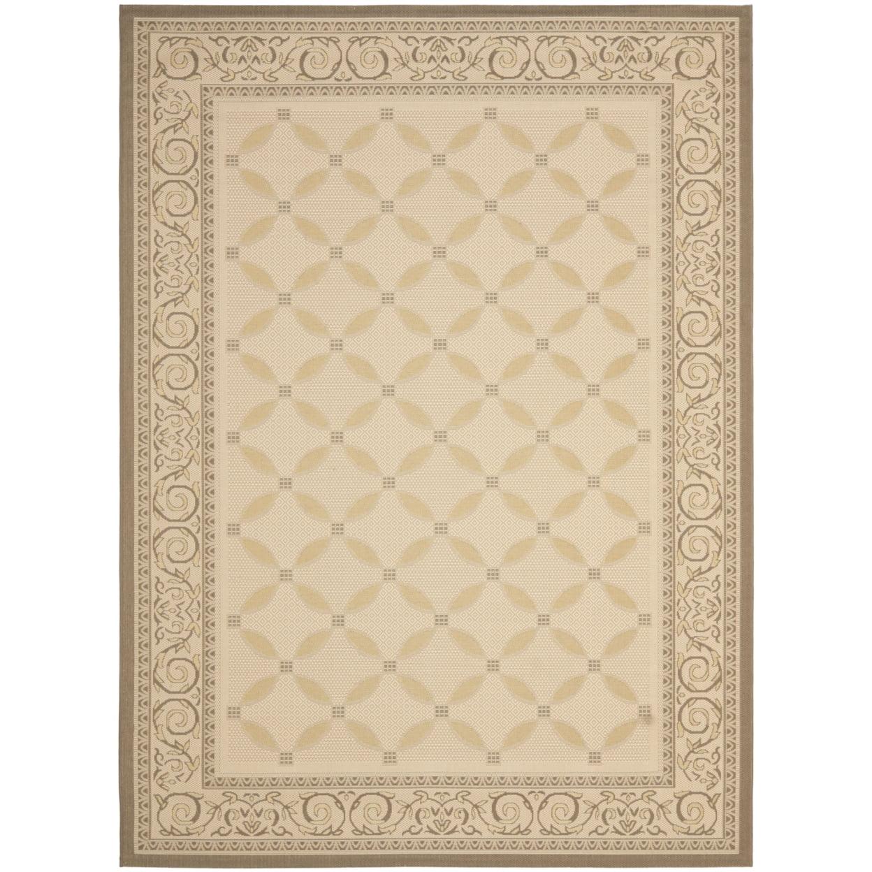 SAFAVIEH Courtyard Cohen Bordered Indoor/Outdoor Area Rug, Dark Beige/Beige, 9' x 12'