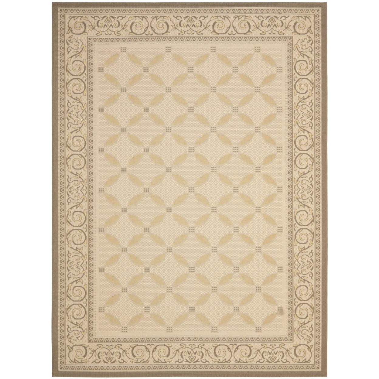 SAFAVIEH Courtyard Cohen Vine Bordered Indoor/Outdoor Area Rug, Beige/Dark Beige, 9' x 12'