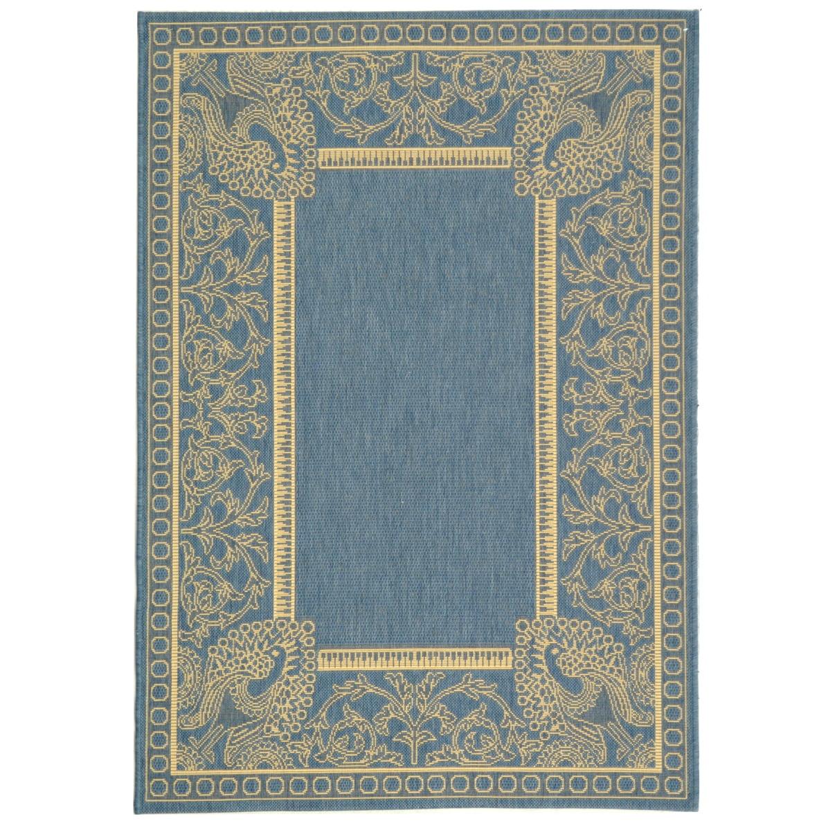 Blue and Natural Rectangular Stain-Resistant Synthetic Area Rug