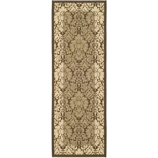 SAFAVIEH Courtyard Dani Damask Bordered Indoor/Outdoor Runner Rug, 2'3" x 6'7", Brown/Natural