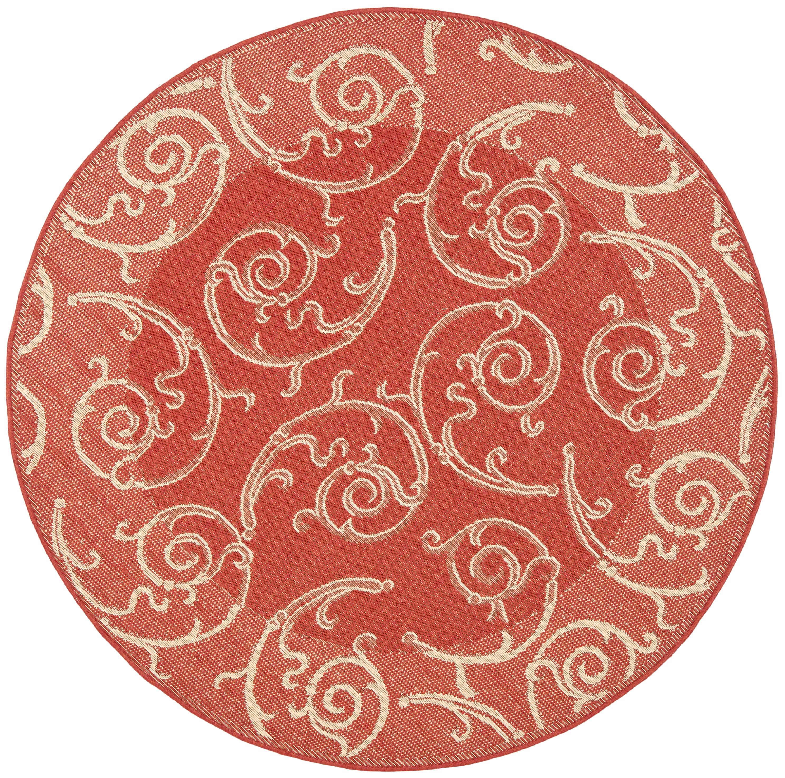Courtyard CY2665 Power Loomed Indoor and Outdoor Area Rug - Red/Natural - 6'7" Round - Safavieh