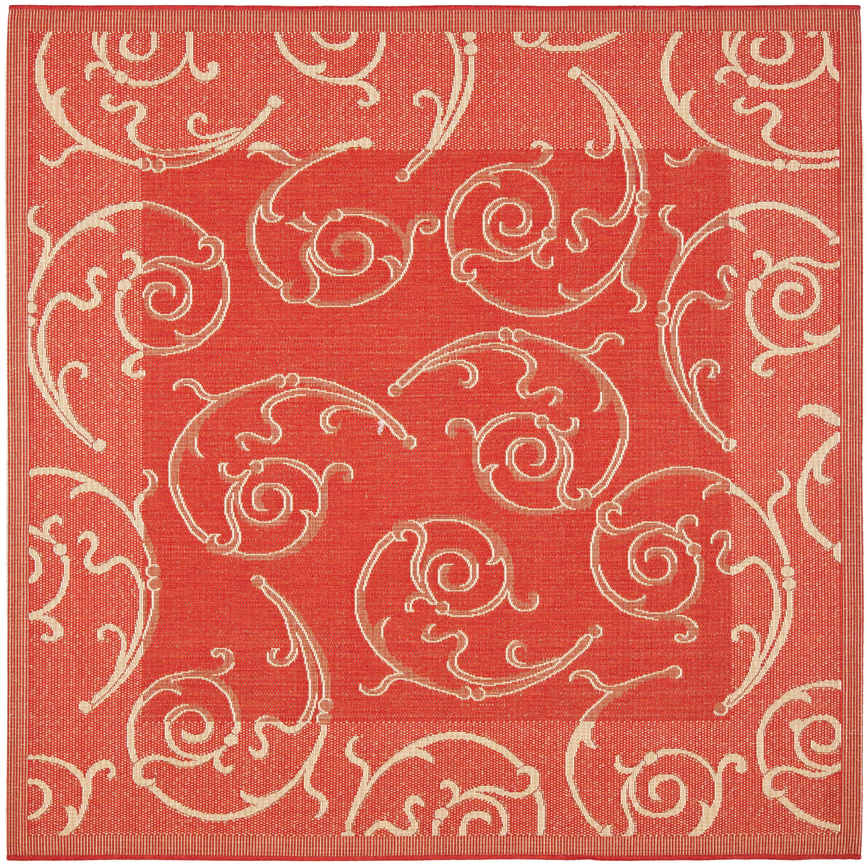SAFAVIEH Courtyard Daniel Oriental Indoor/Outdoor Area Rug, Red/Natural, 7'10" x 7'10" Square