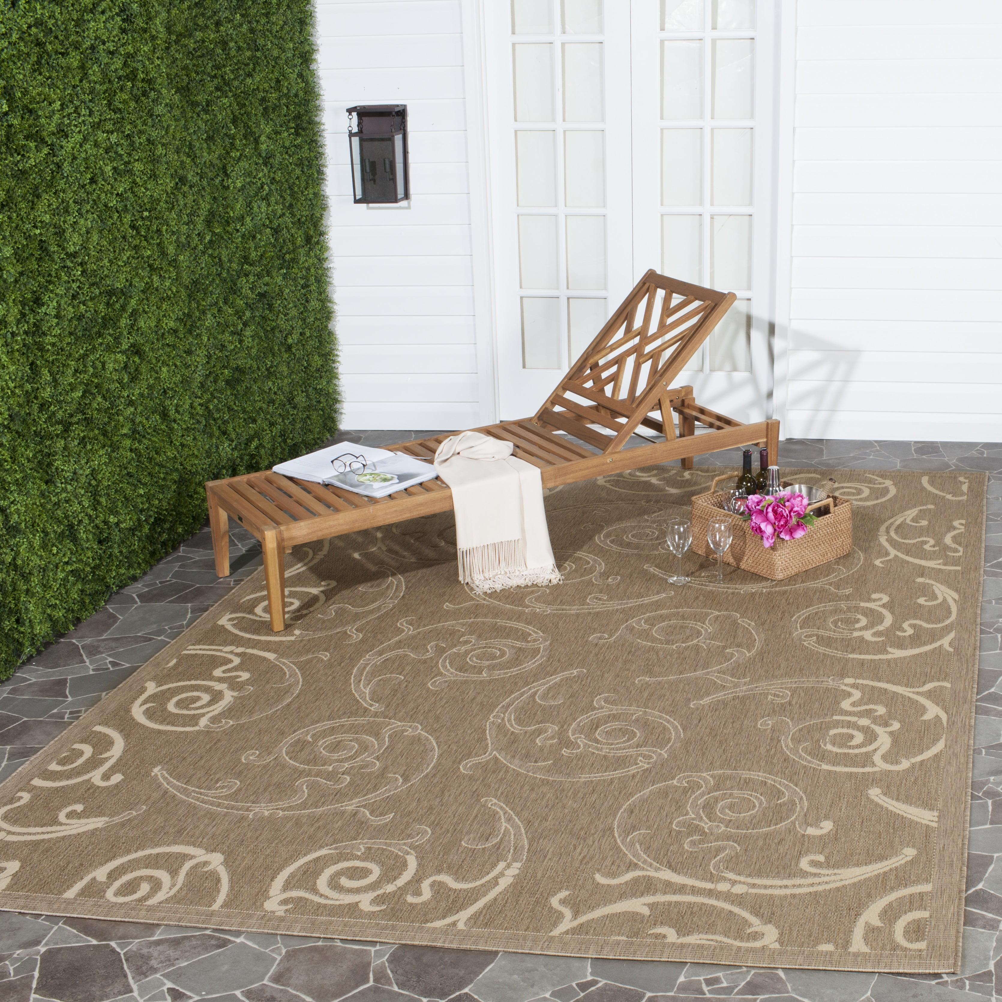 SAFAVIEH Courtyard Daniel Floral Indoor/Outdoor Area Rug, 9' x 12', Brown/Natural