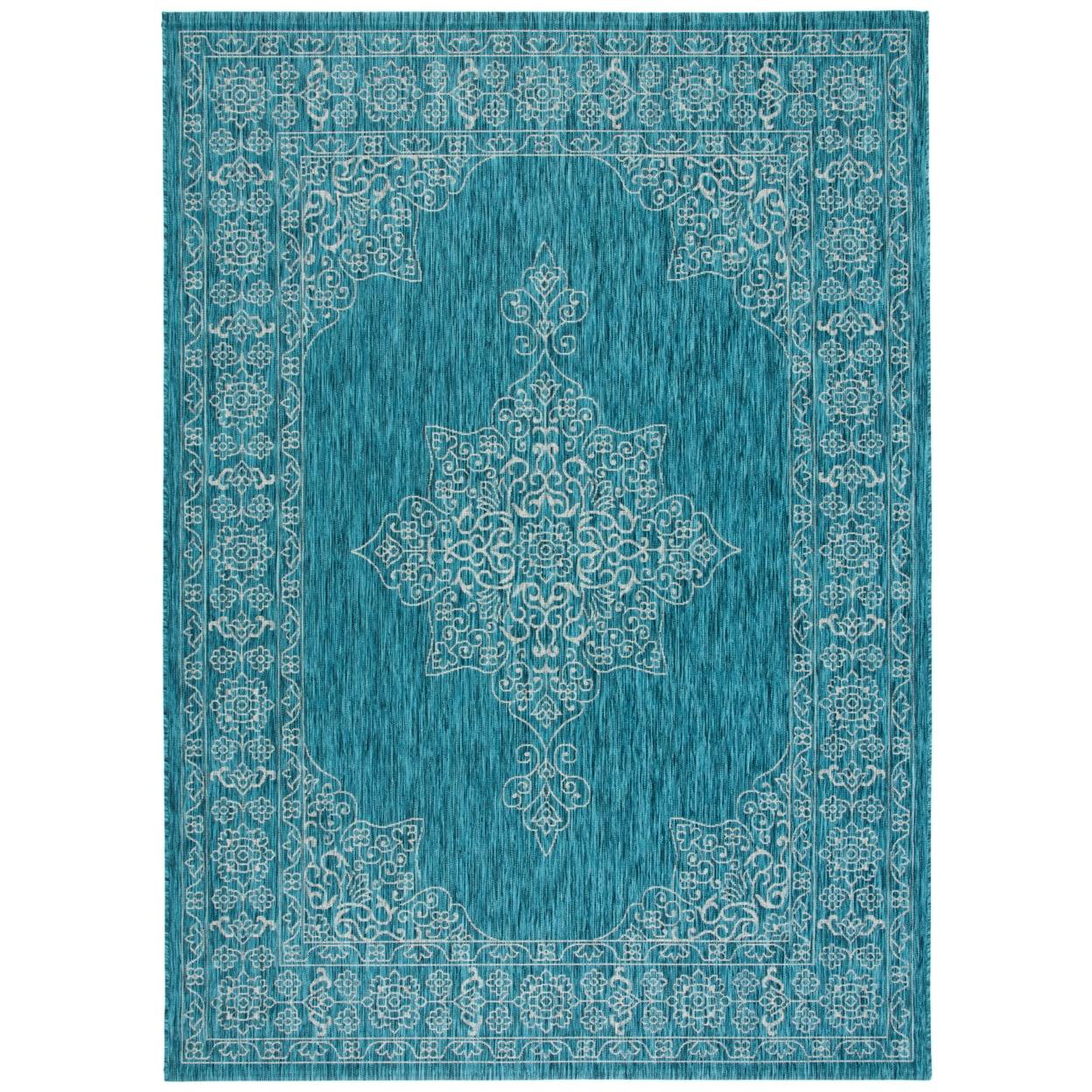 Teal & Ivory Reversible Easy-Care Rectangular Outdoor Rug 9' x 12'