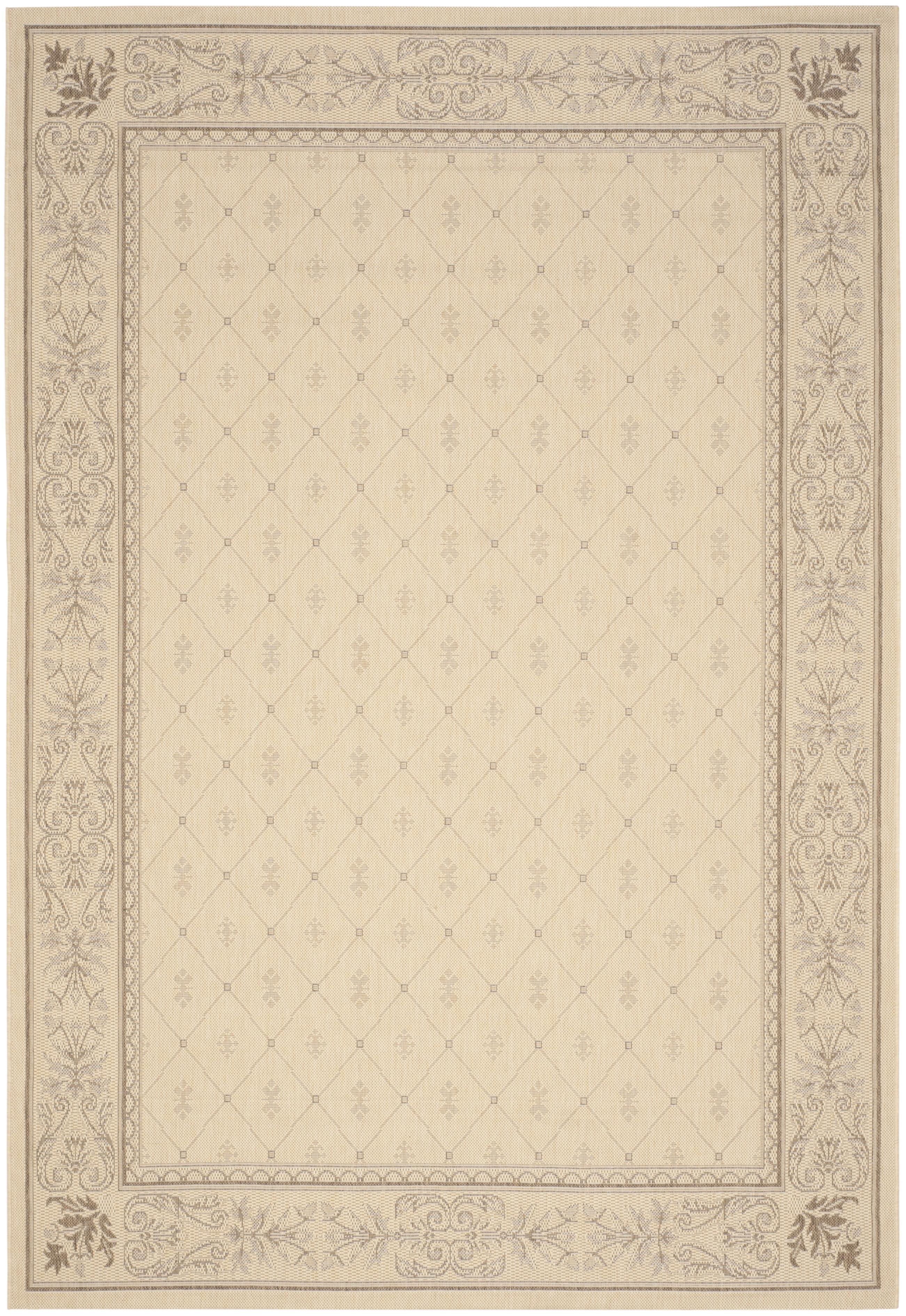 Natural Brown Floral Motif Outdoor Area Rug