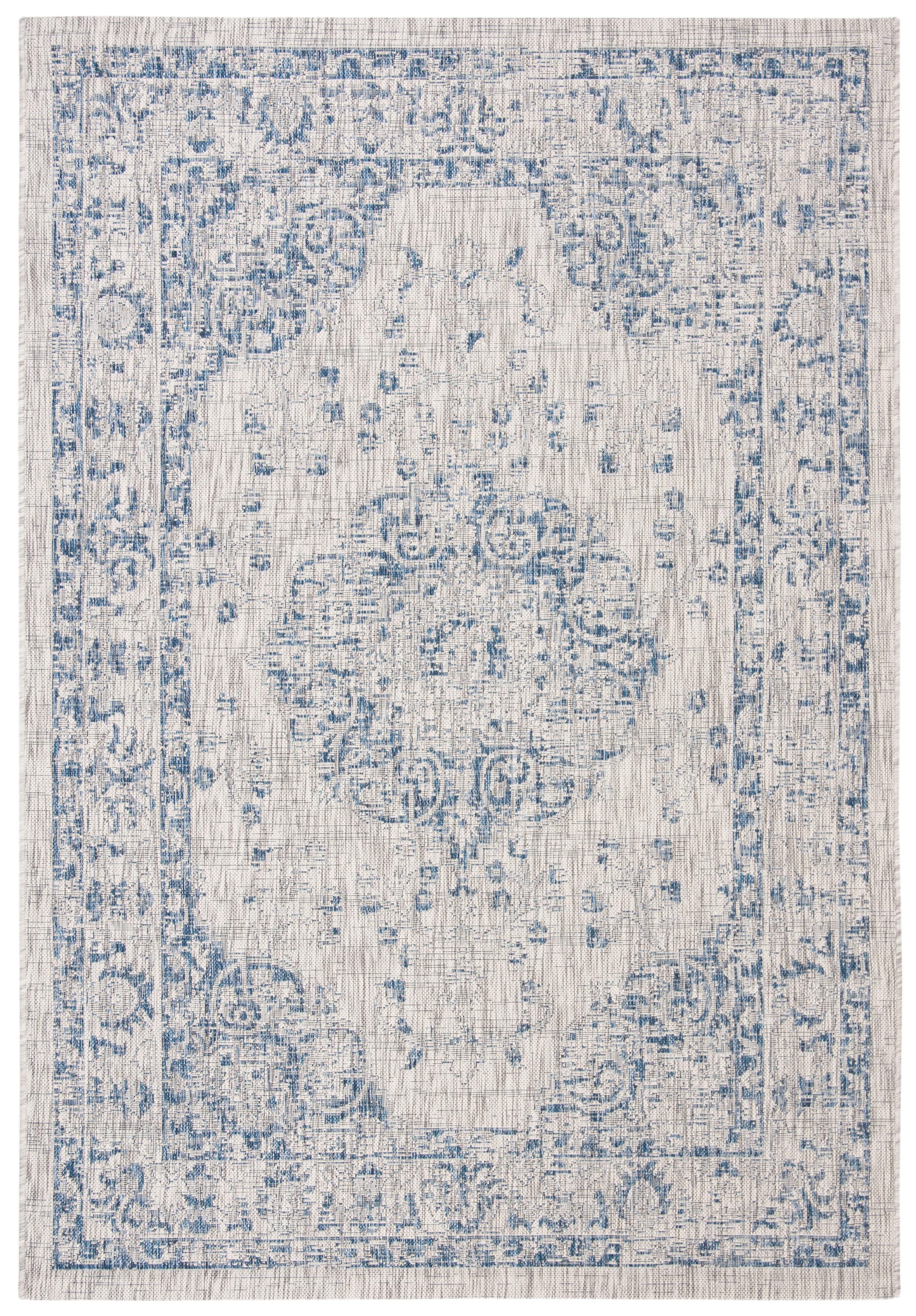 Easy-Care Gray & Navy Synthetic Square Area Rug, 4' x 5'7"