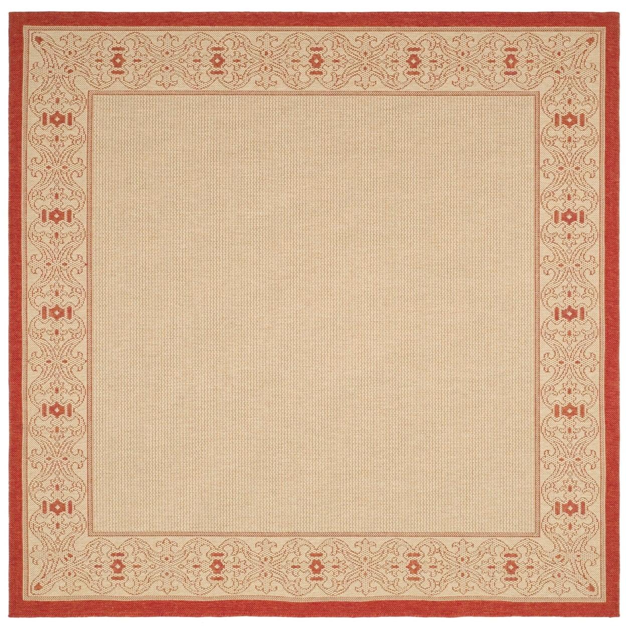 Courtyard CY2099 Power Loomed Indoor/Outdoor Area Rug - Natural/Red - 6'7"x6'7" - Safavieh.