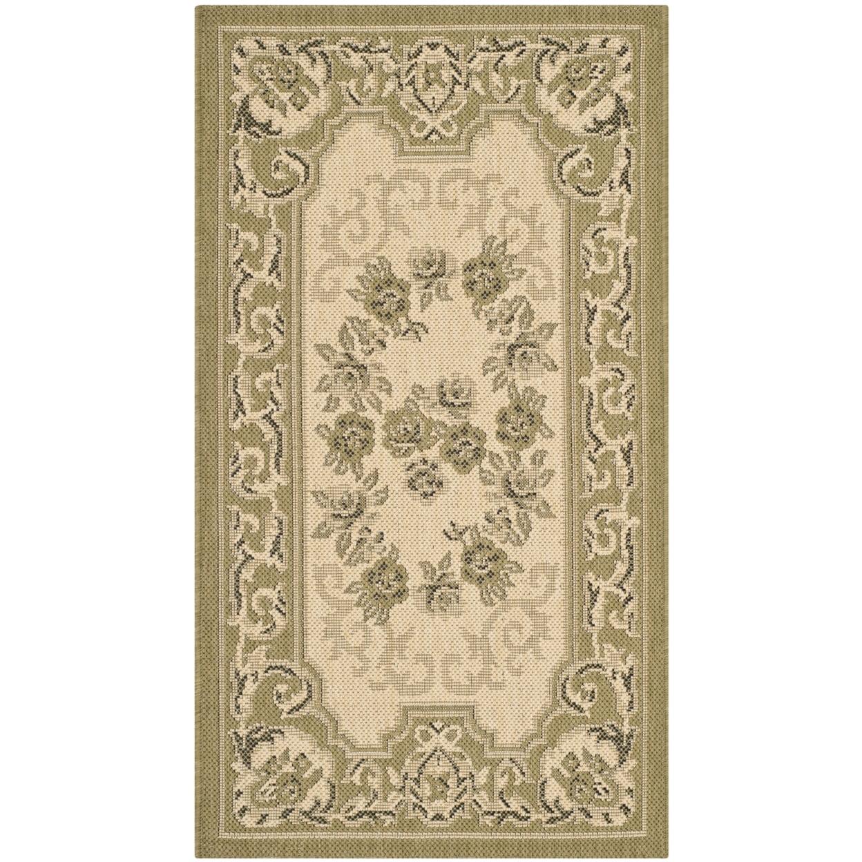 Green Floral Easy Care Rectangular Synthetic Rug