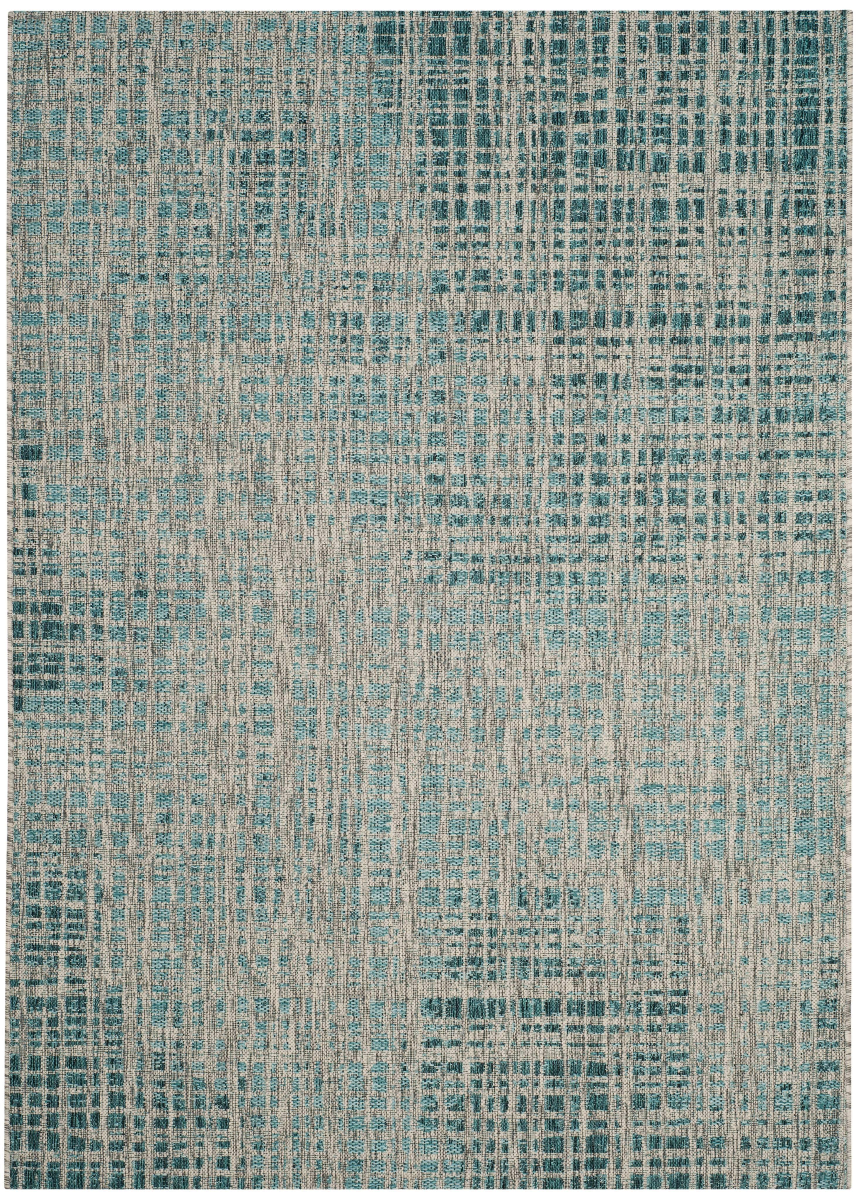 Easy-Care Grey/Blue Synthetic Flat Woven Indoor/Outdoor Rug