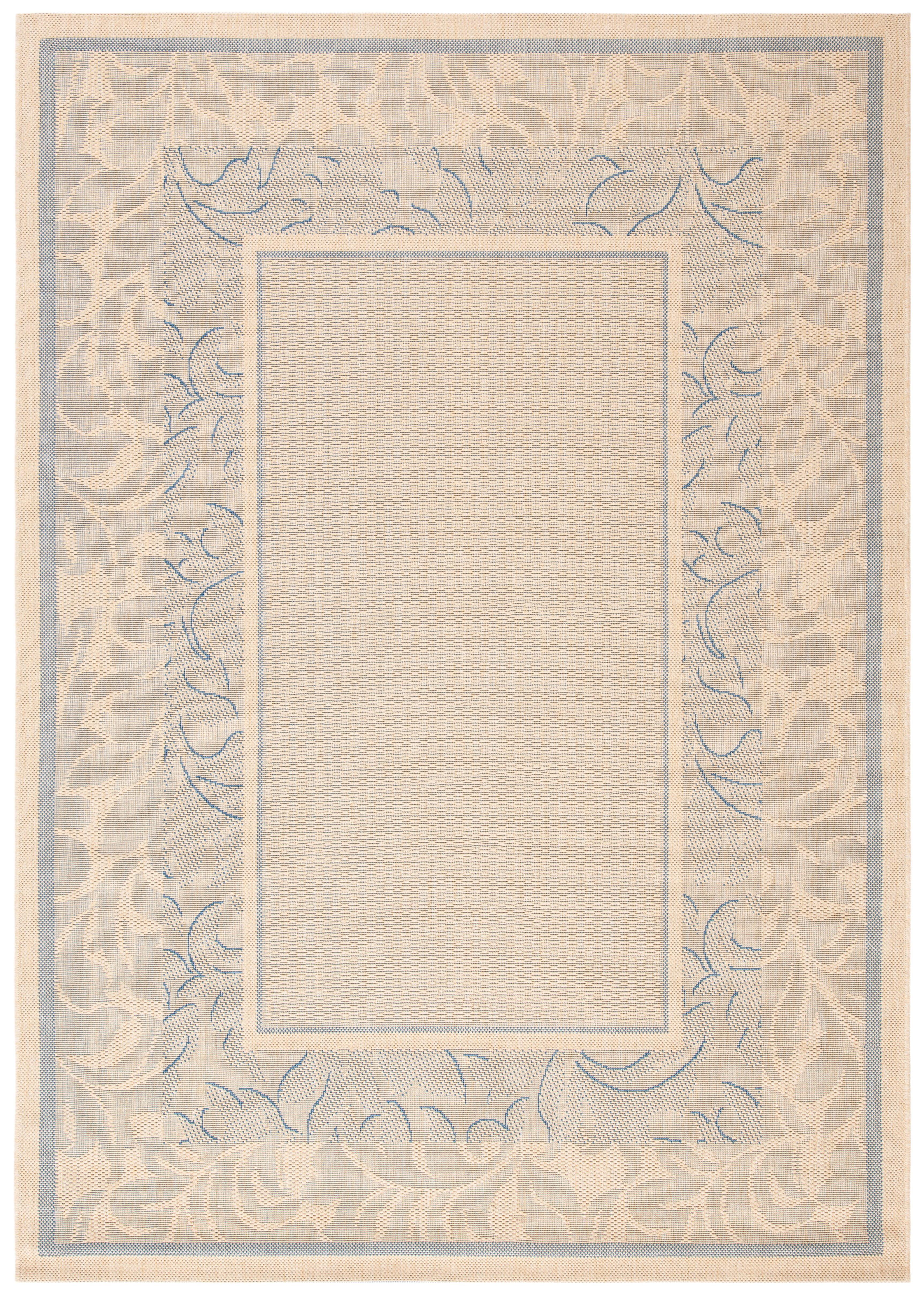 Natural and Blue Baroque Print Indoor/Outdoor Area Rug