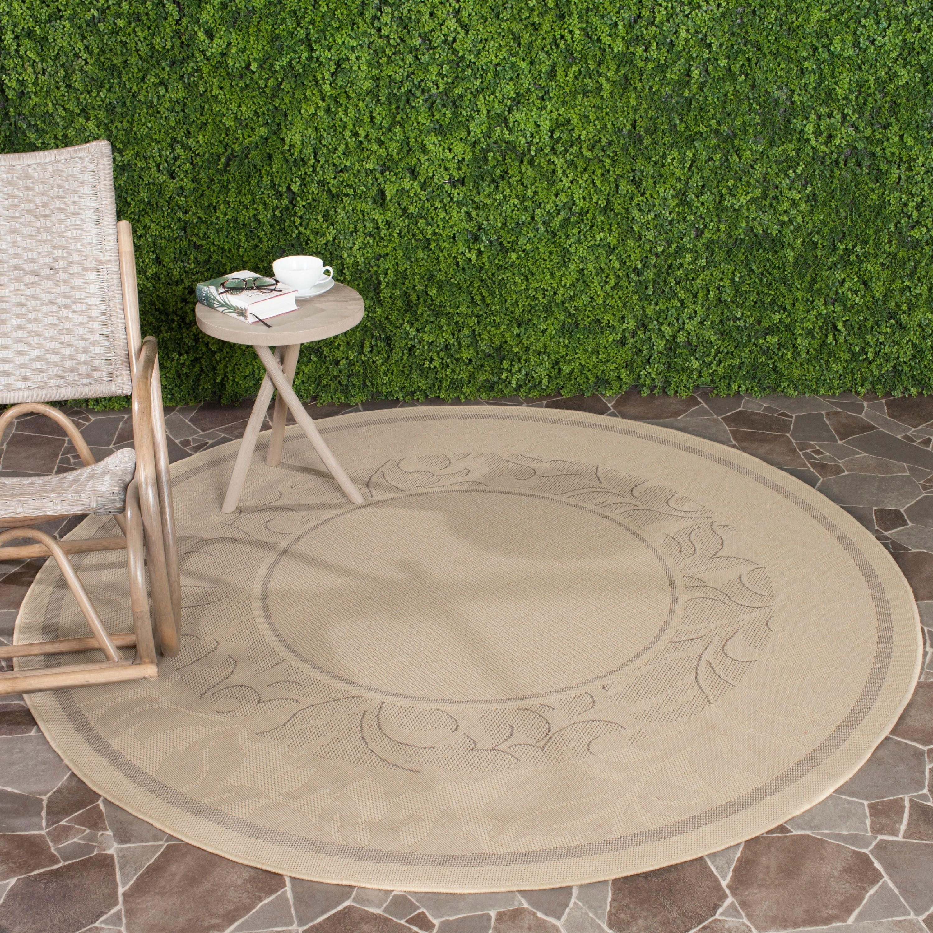 Beige Round Synthetic Indoor/Outdoor Area Rug