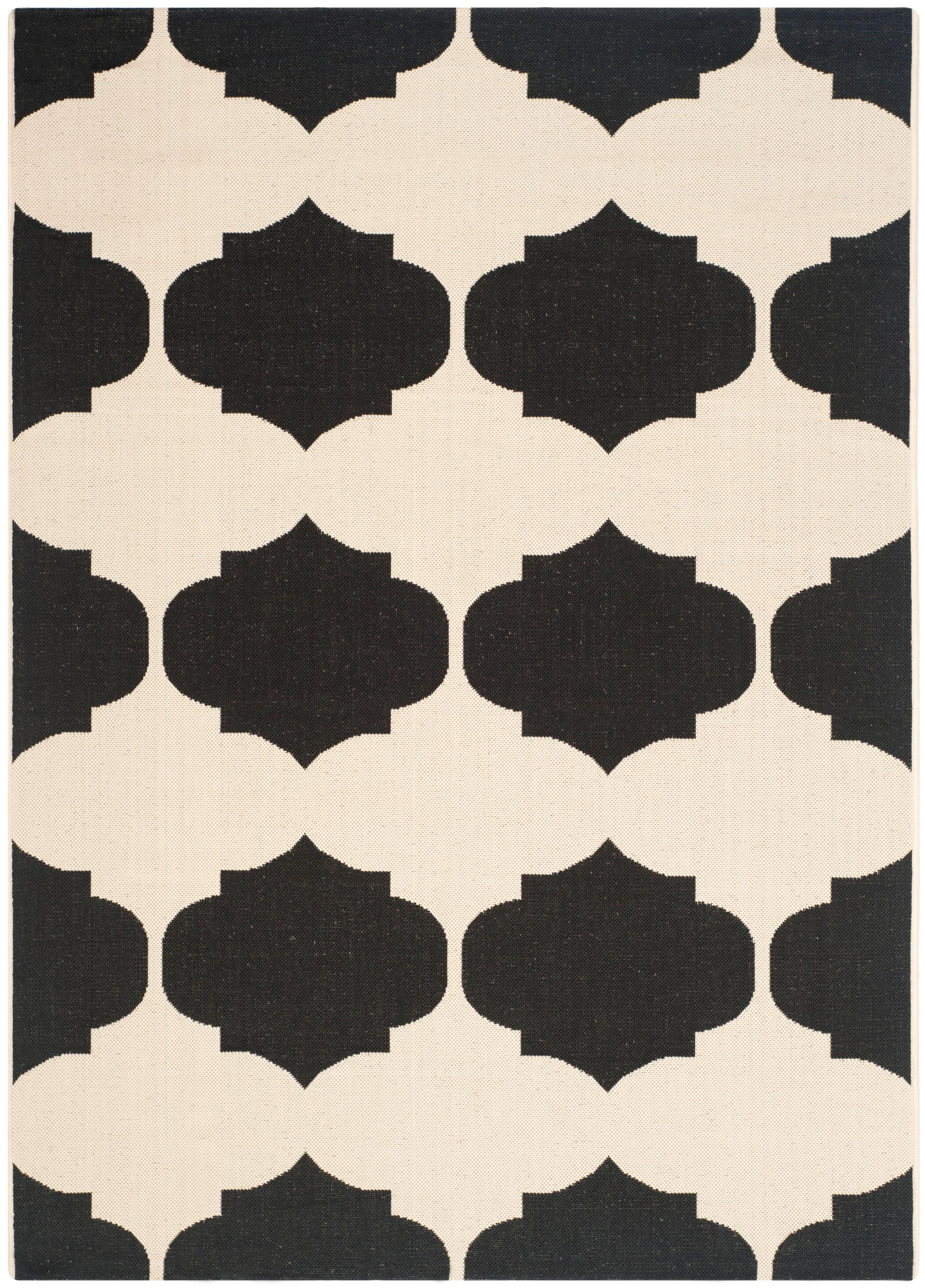 SAFAVIEH Courtyard Elwyn Geometric Indoor/Outdoor Area Rug, Beige/Black, 4' x 5'7"