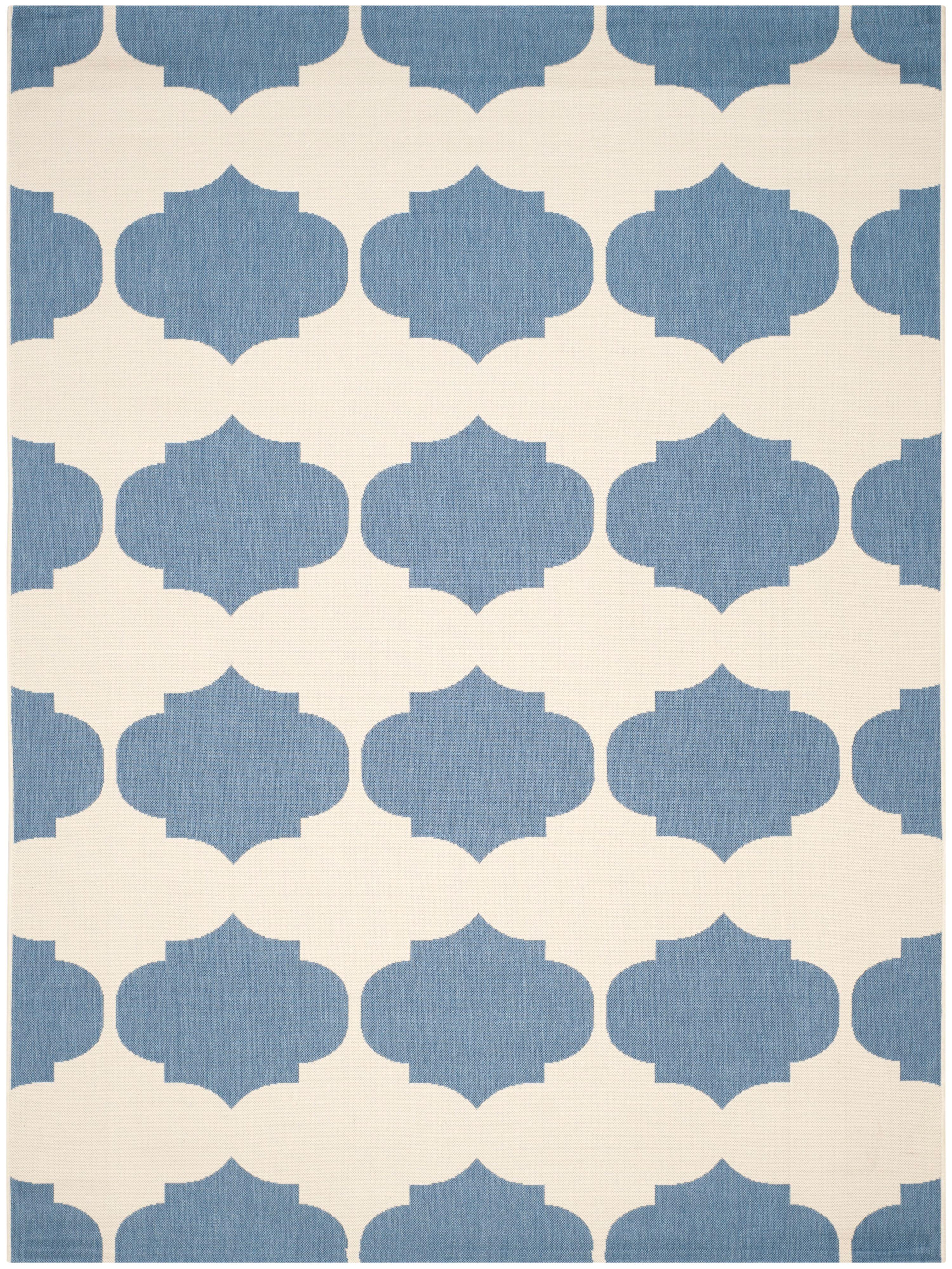 SAFAVIEH Courtyard Elwyn Geometric Indoor/Outdoor Area Rug, Beige/Blue, 9' x 12'