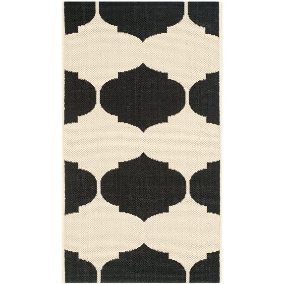 SAFAVIEH Courtyard Elwyn Geometric Trellis Indoor/Outdoor Area Rug, 2' x 3'7", Beige/Black