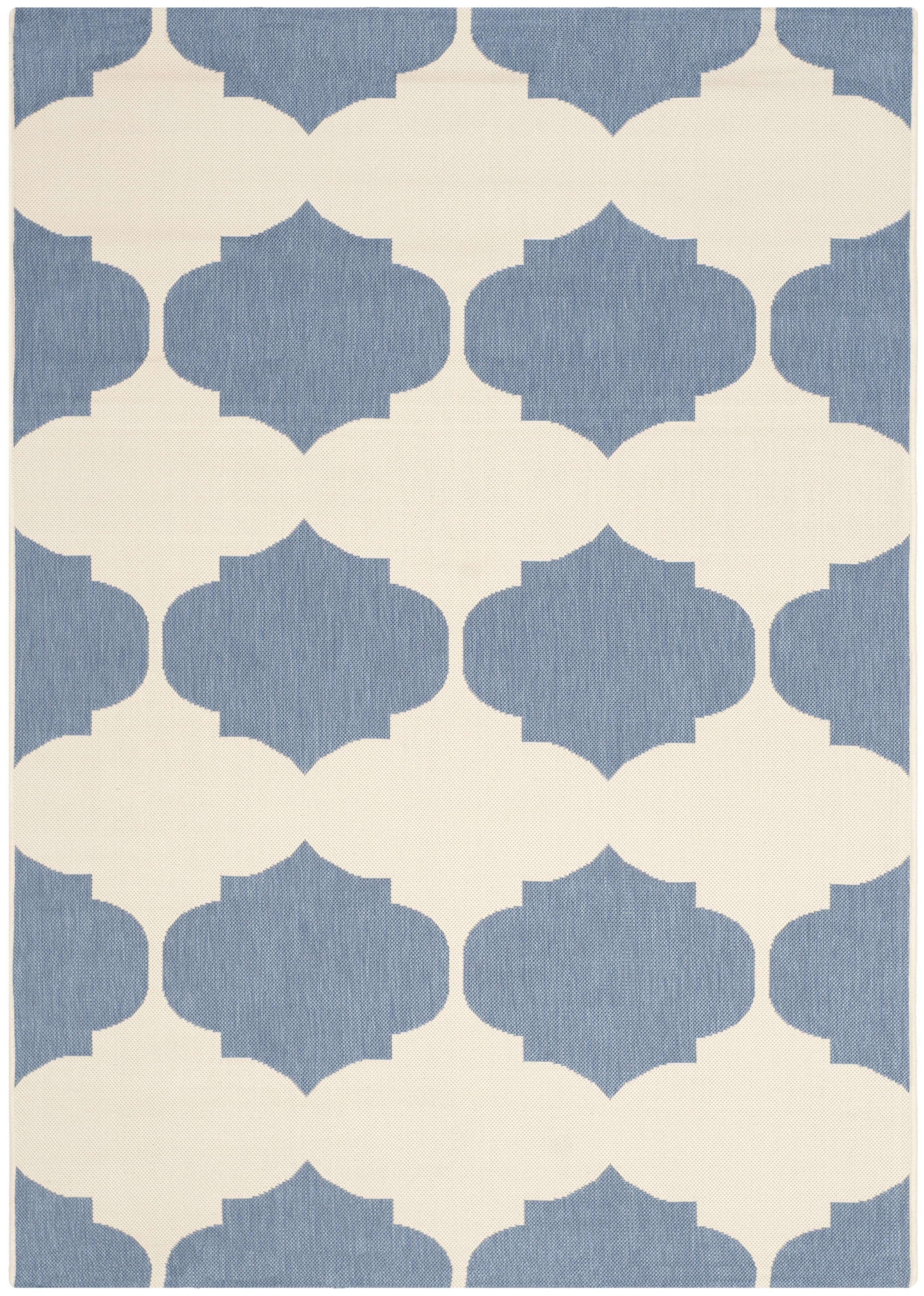 Beige and Blue 5'3" Square Flat Woven Indoor/Outdoor Rug