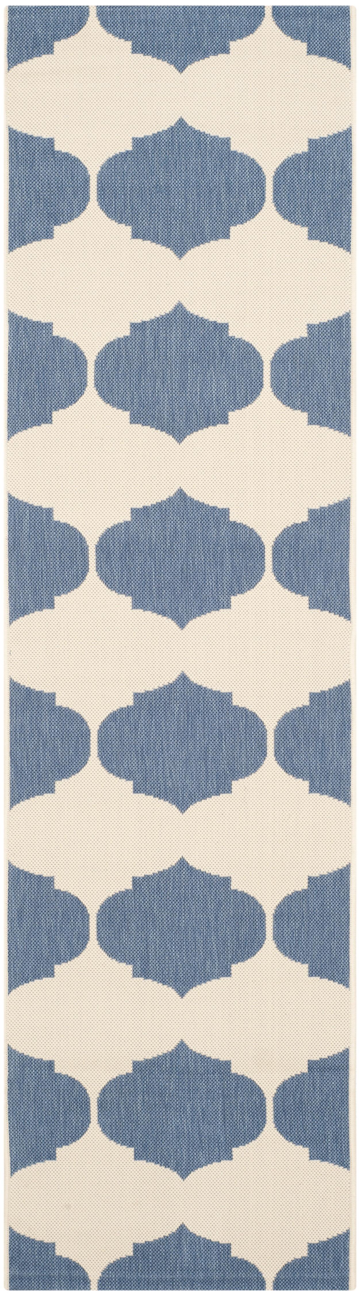 Reversible Beige & Blue Synthetic Flat Woven Indoor/Outdoor Runner Rug, 2'3" x 8'