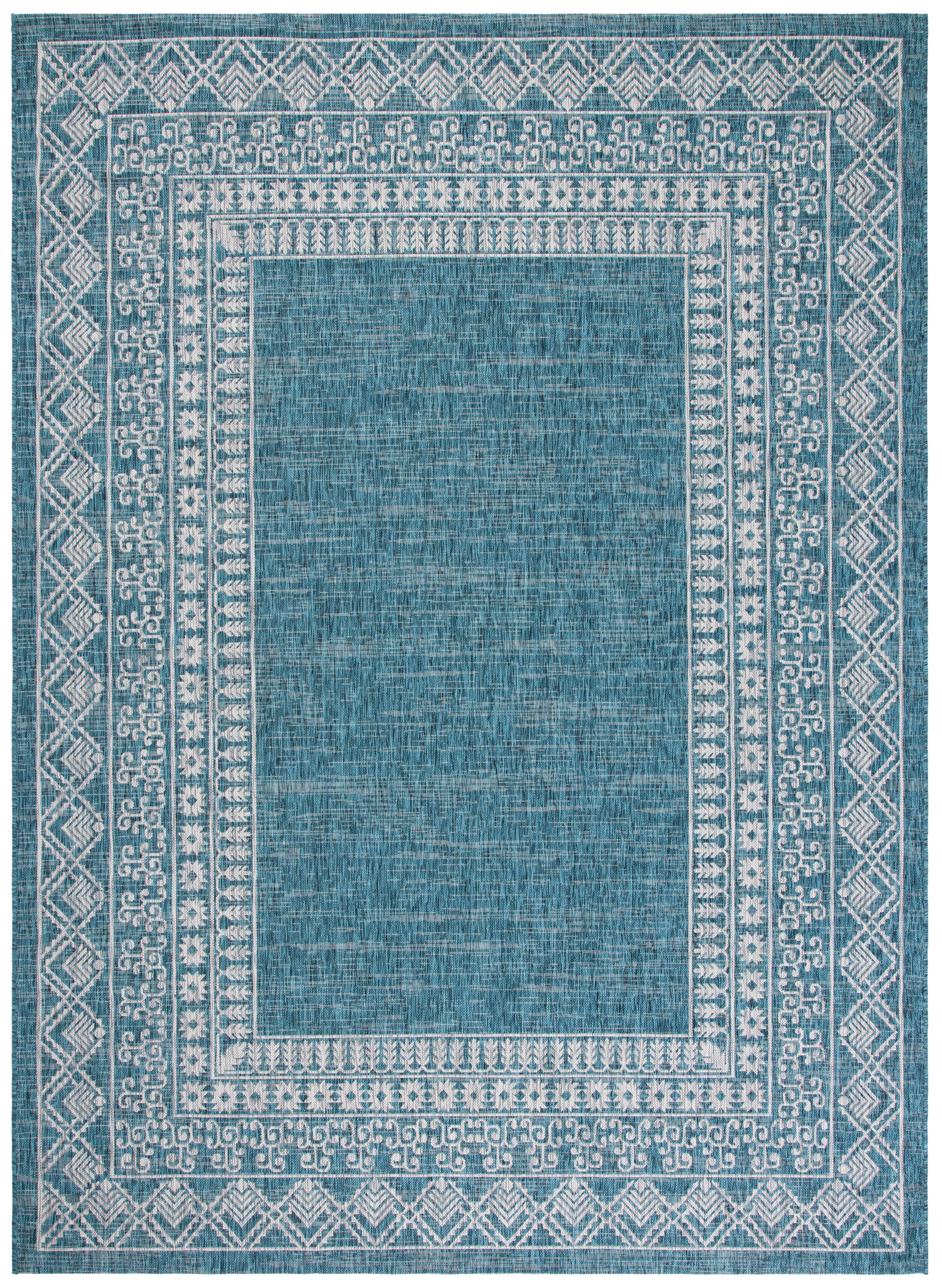 Blue and Grey Rectangular Synthetic Indoor/Outdoor Area Rug