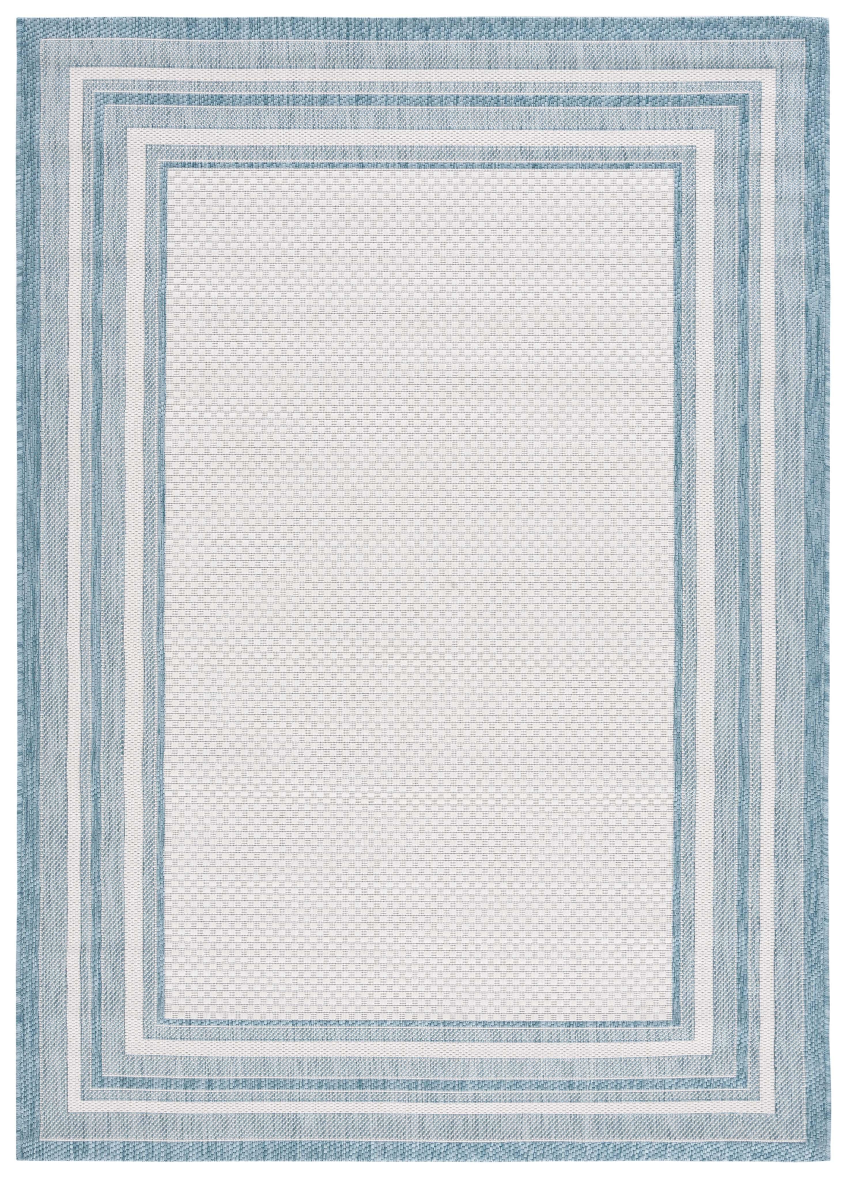 SAFAVIEH Courtyard Ercan Bordered Indoor/Outdoor Area Rug, Ivory/Aqua, 4' x 5'7"