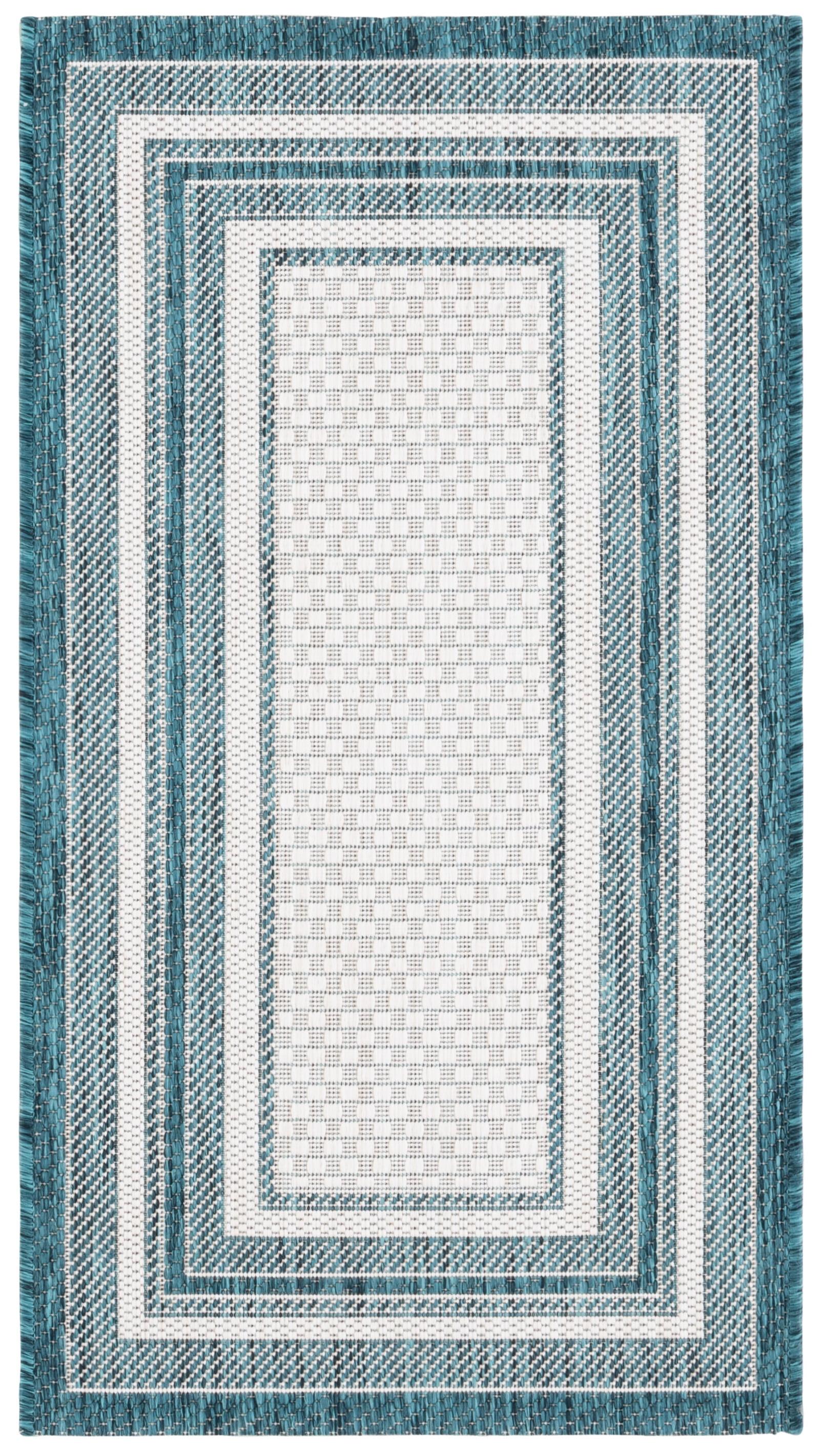 SAFAVIEH Courtyard Ercan Bordered Indoor/Outdoor Area Rug, Ivory/Teal, 2' x 3'7"