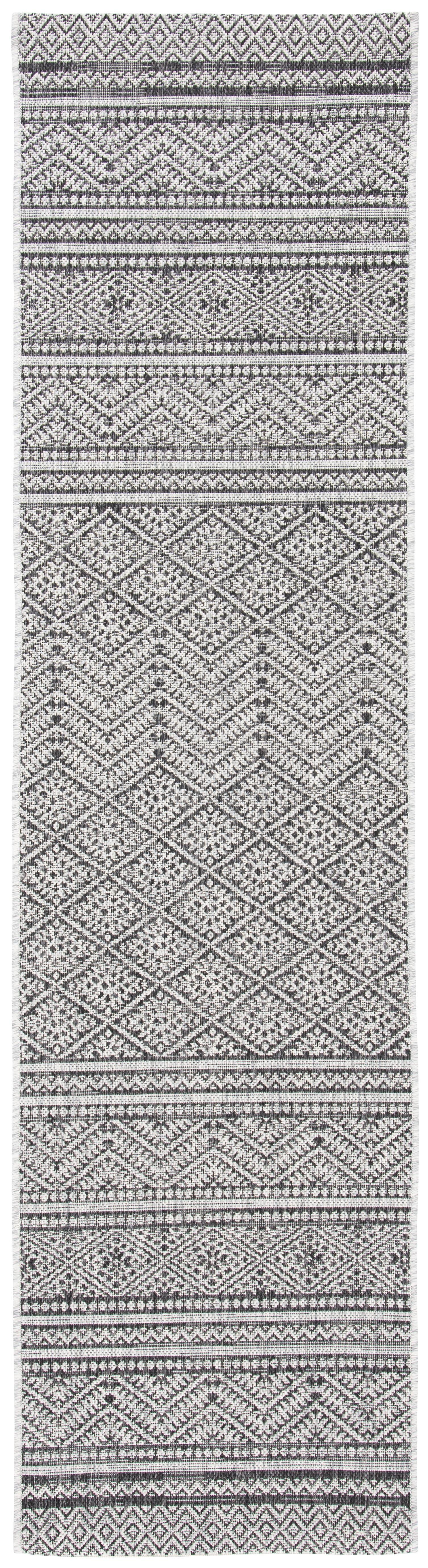 Black and Gray Geometric Indoor/Outdoor Runner Rug