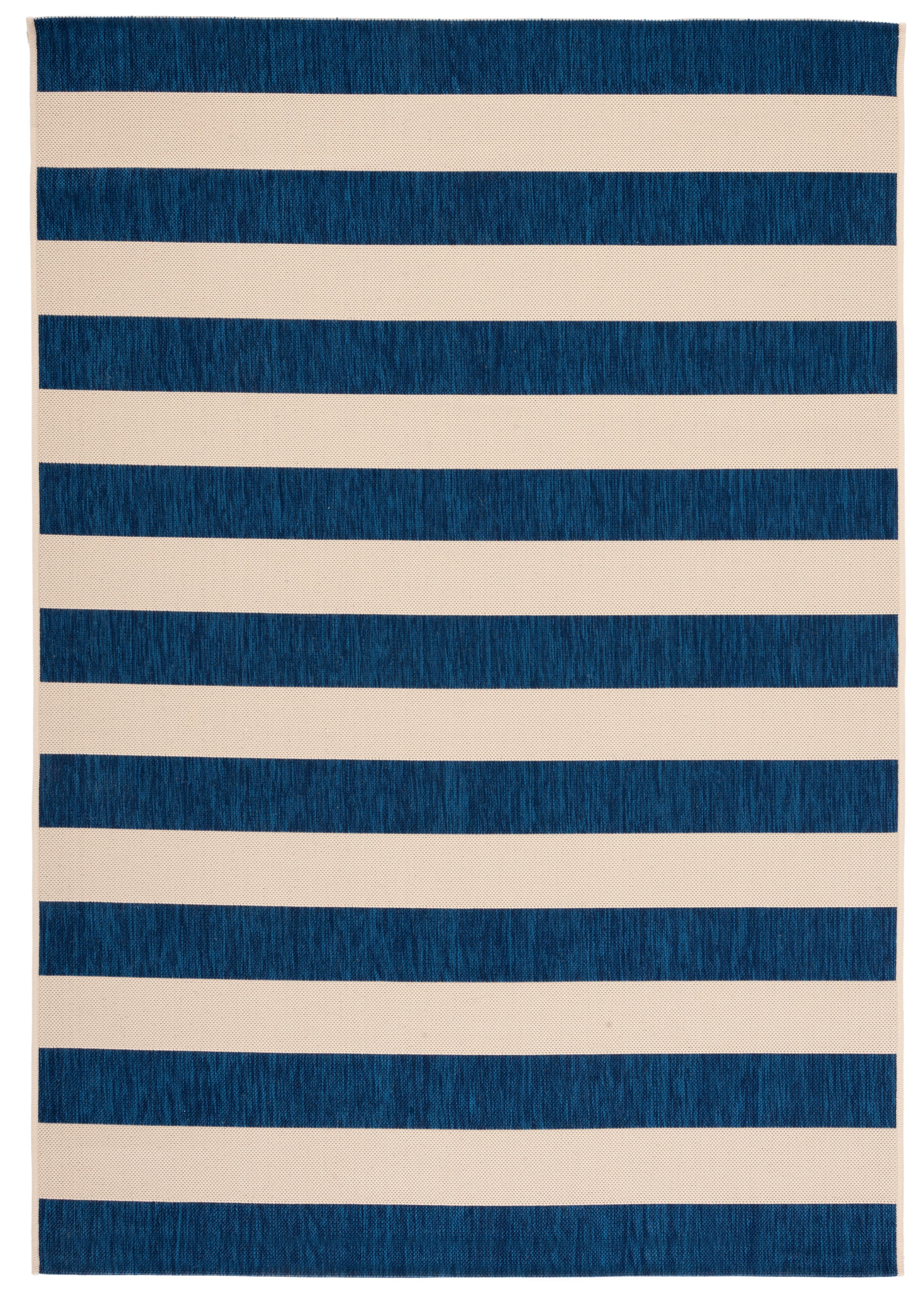 Beige and Navy Striped Indoor/Outdoor Area Rug