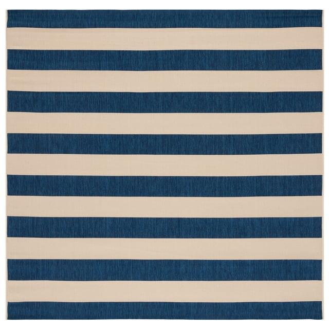 Courtyard CY6812 Power Loomed Indoor/Outdoor Area Rug - Beige/Navy - 6'7"x6'7" - Safavieh.