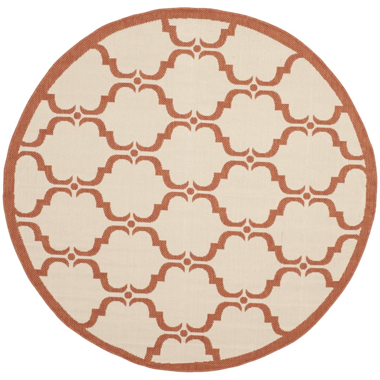 Beige and Terracotta Round Synthetic Easy-Care Rug, 5'3"