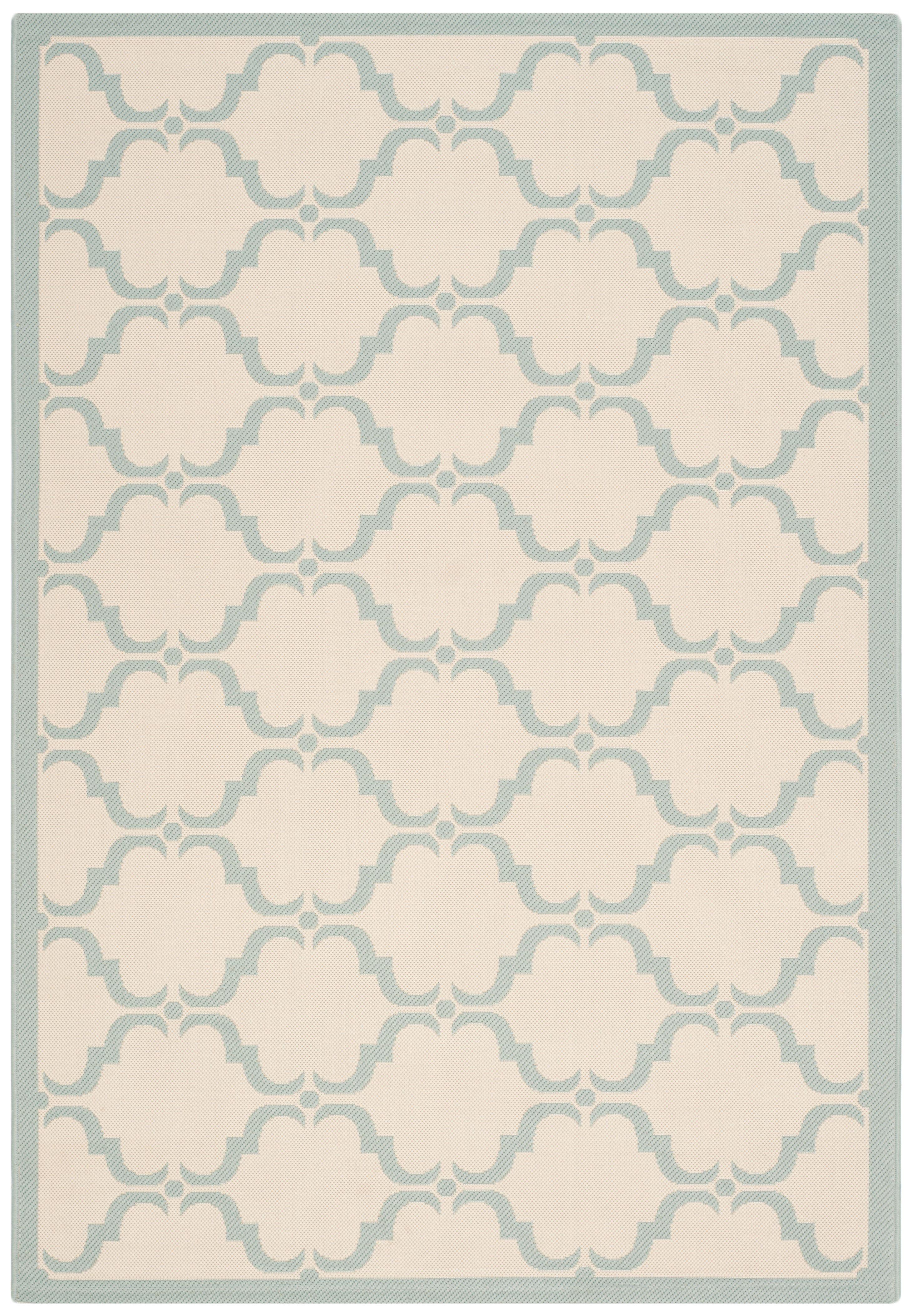 Beige and Aqua Geometric Outdoor Area Rug