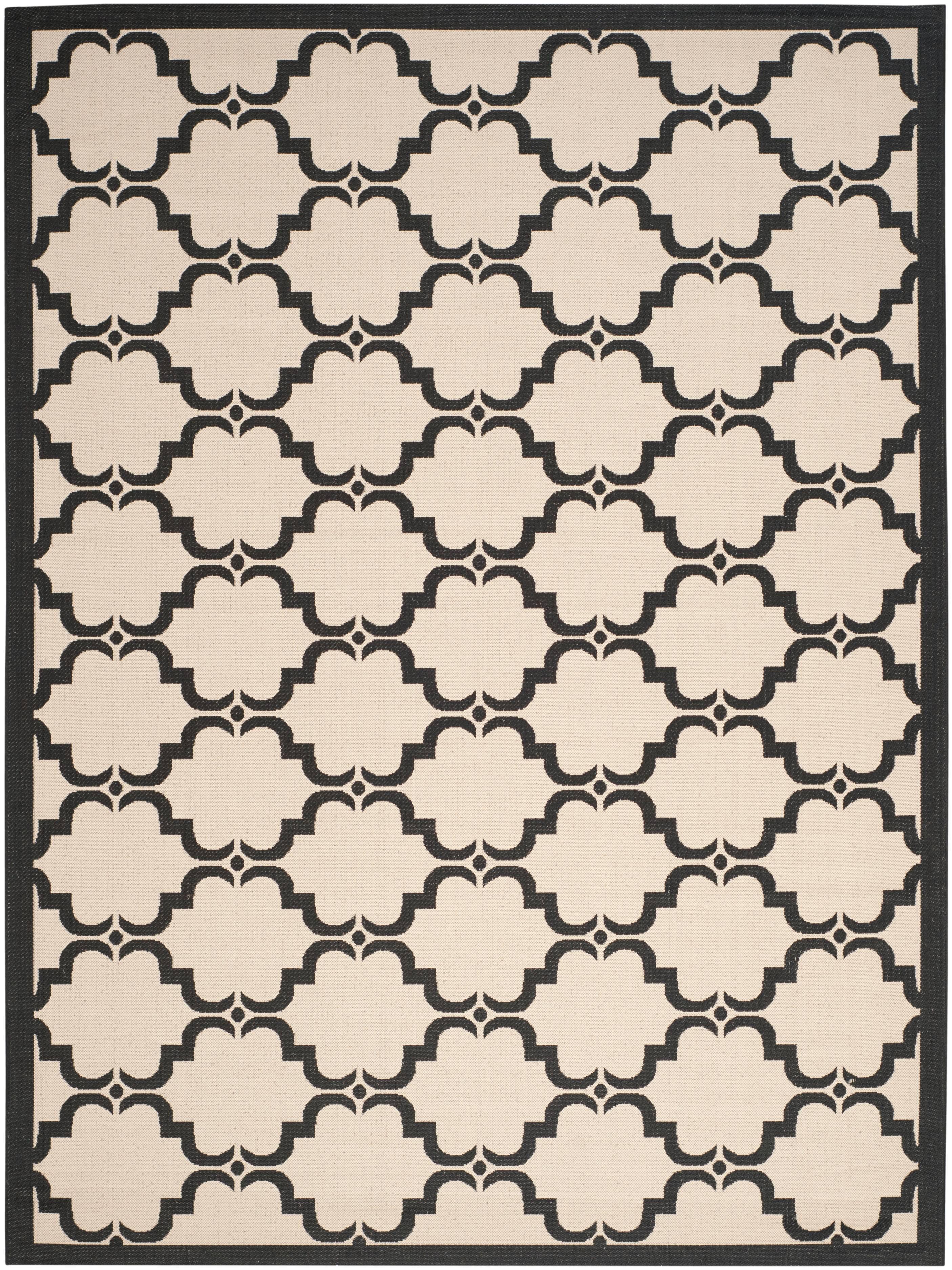 Reversible Beige/Black Synthetic 8'x11' Indoor/Outdoor Rug