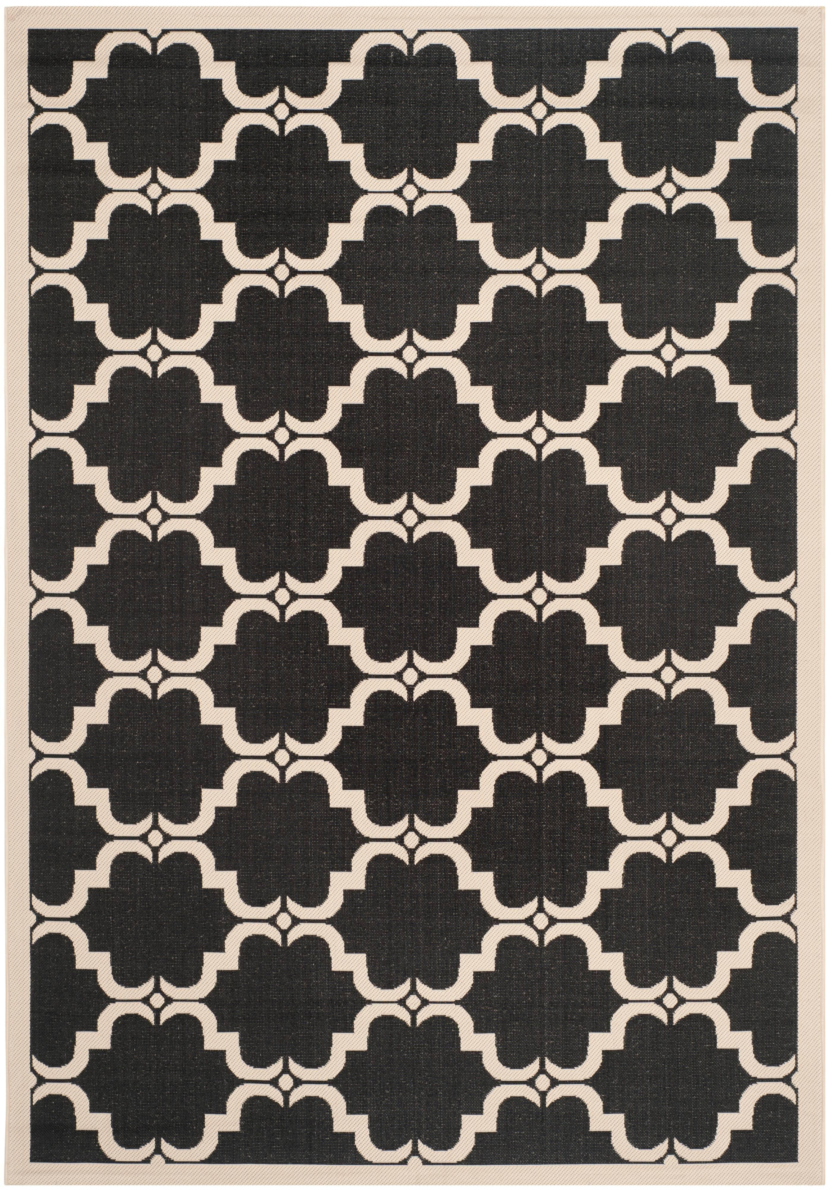 SAFAVIEH Courtyard Estelle Geometric Indoor/Outdoor Area Rug, 9' x 12', Black/Beige