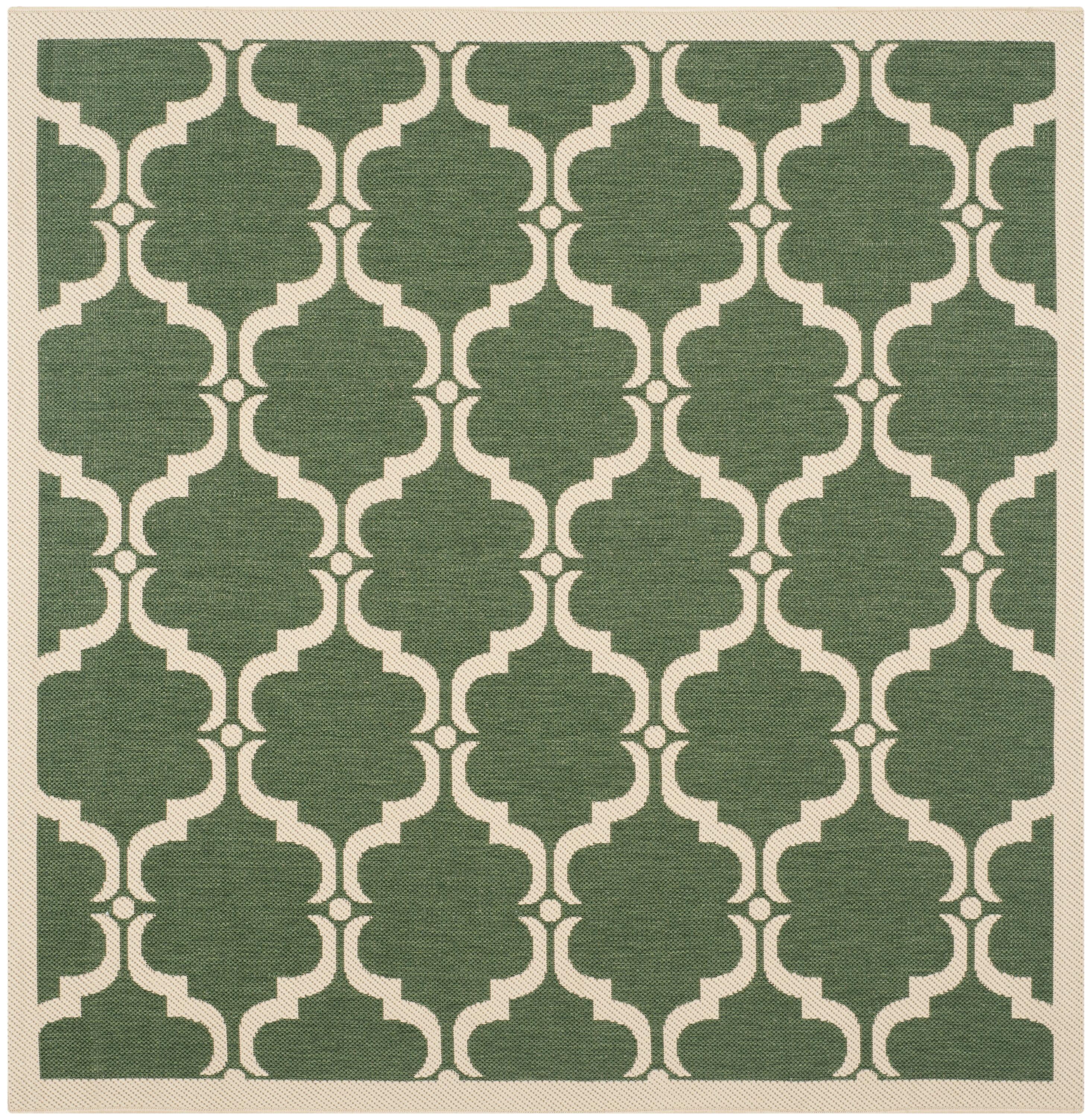 SAFAVIEH Courtyard Estelle Geometric Indoor/Outdoor Area Rug, Dark Green/Beige, 4' x 4' Square