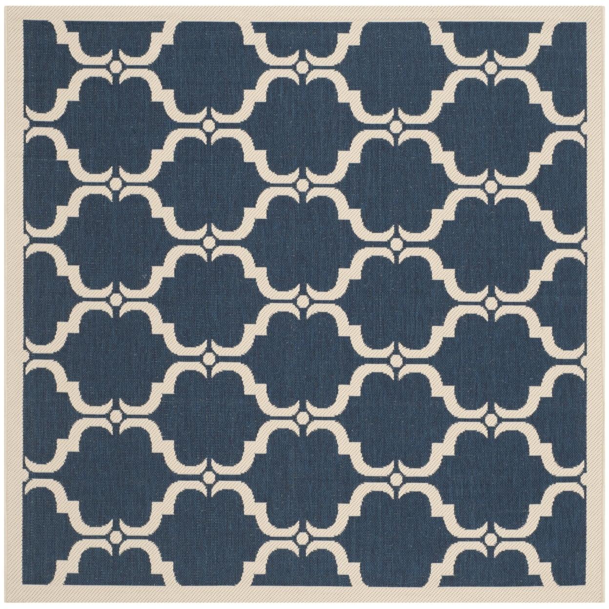 Courtyard CY6009 Power Loomed Indoor and Outdoor Area Rug - Navy/Beige - 5'3"x5'3" - Safavieh